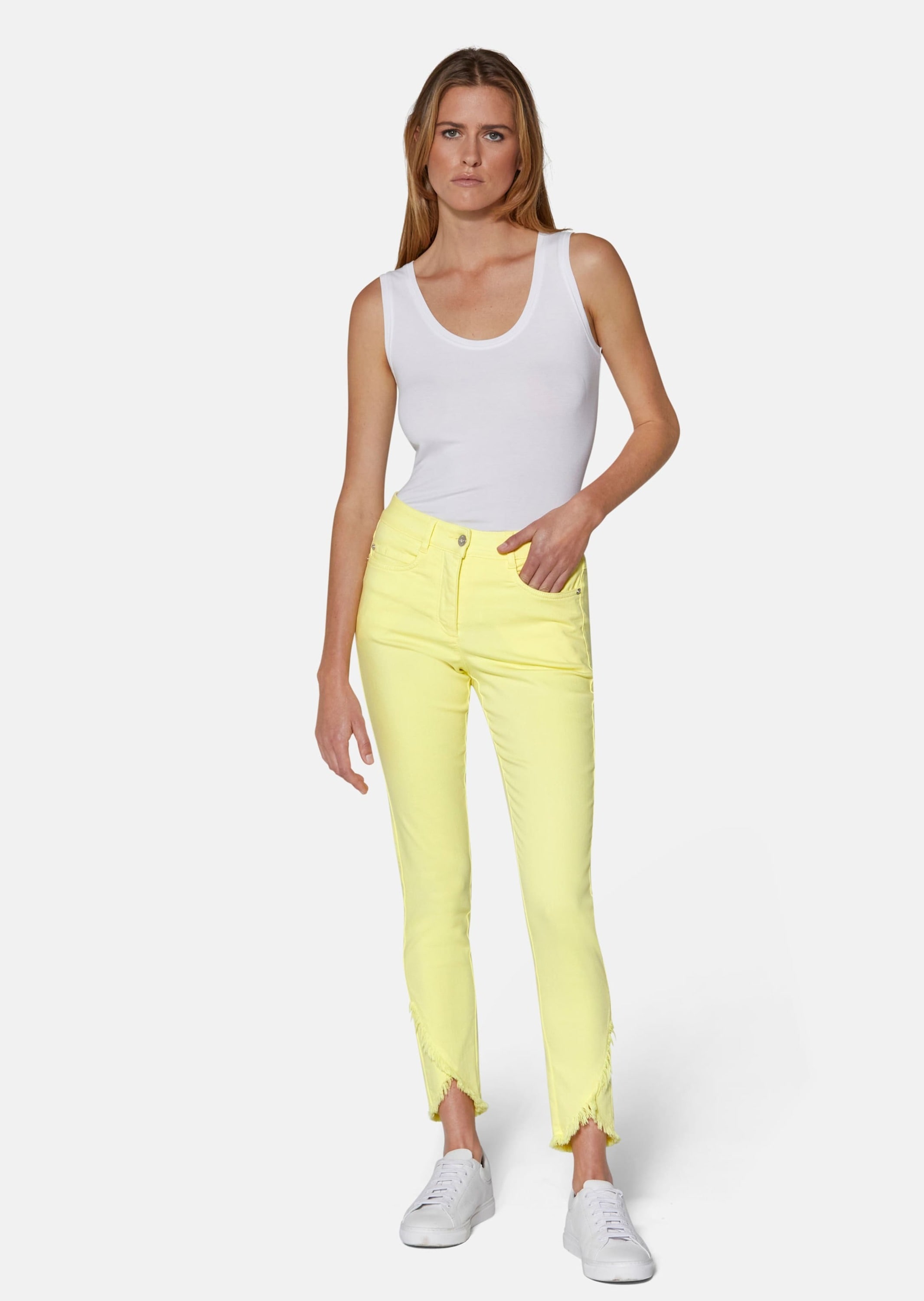 MADELEINE Regular-fit-Jeans »Jeans Verkürzte 5-Pocket-Hose mit Fransen«