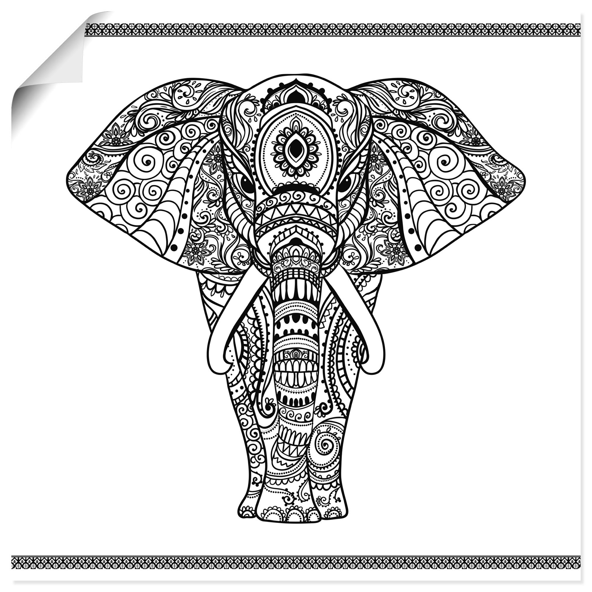 Artland Wandbild »Elefant in Mandala«, Wildtiere, (1 St.), in vielen Größen & Produktarten - Alubild / Outdoorbild für den Außenbereich, Leinwandbild, Poster, Wandaufkleber / Wandtattoo auch für Badezimmer geeignet