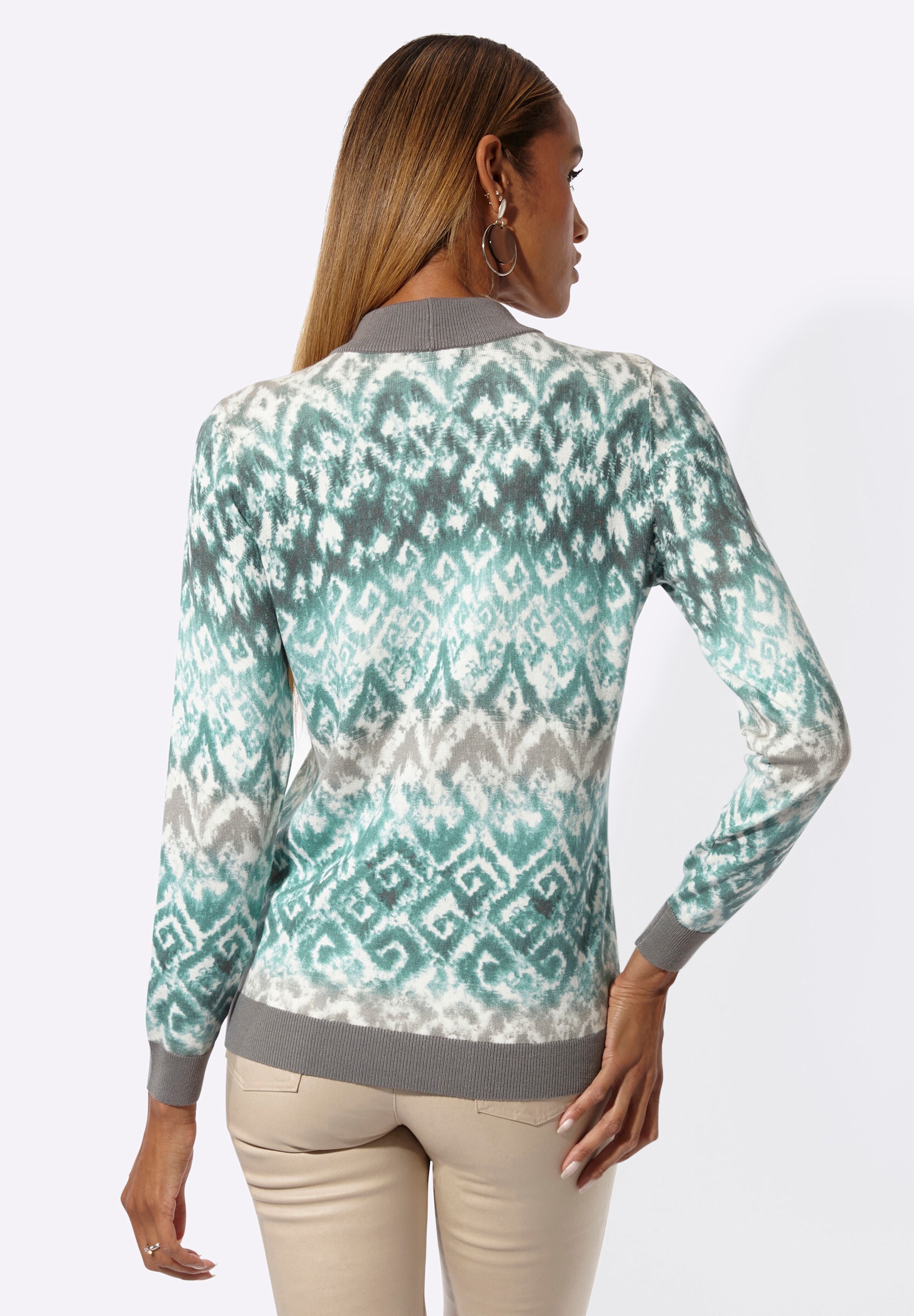 creation L Strickpullover »Druck-Pullover Stehkragenpullover mit Bindebändern«