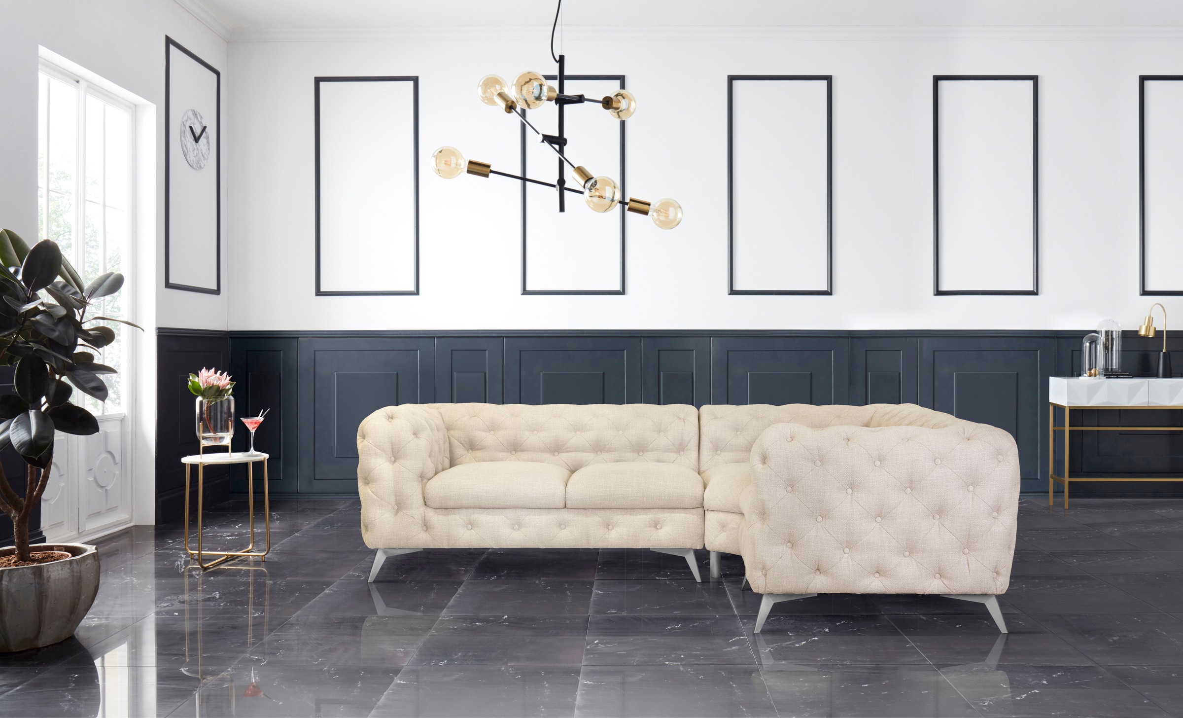 Leonique Chesterfield-Sofa »Glynis L-Form«, aufwändige Knopfheftung, moderne Chesterfield Optik, Fußfarbe wählbar
