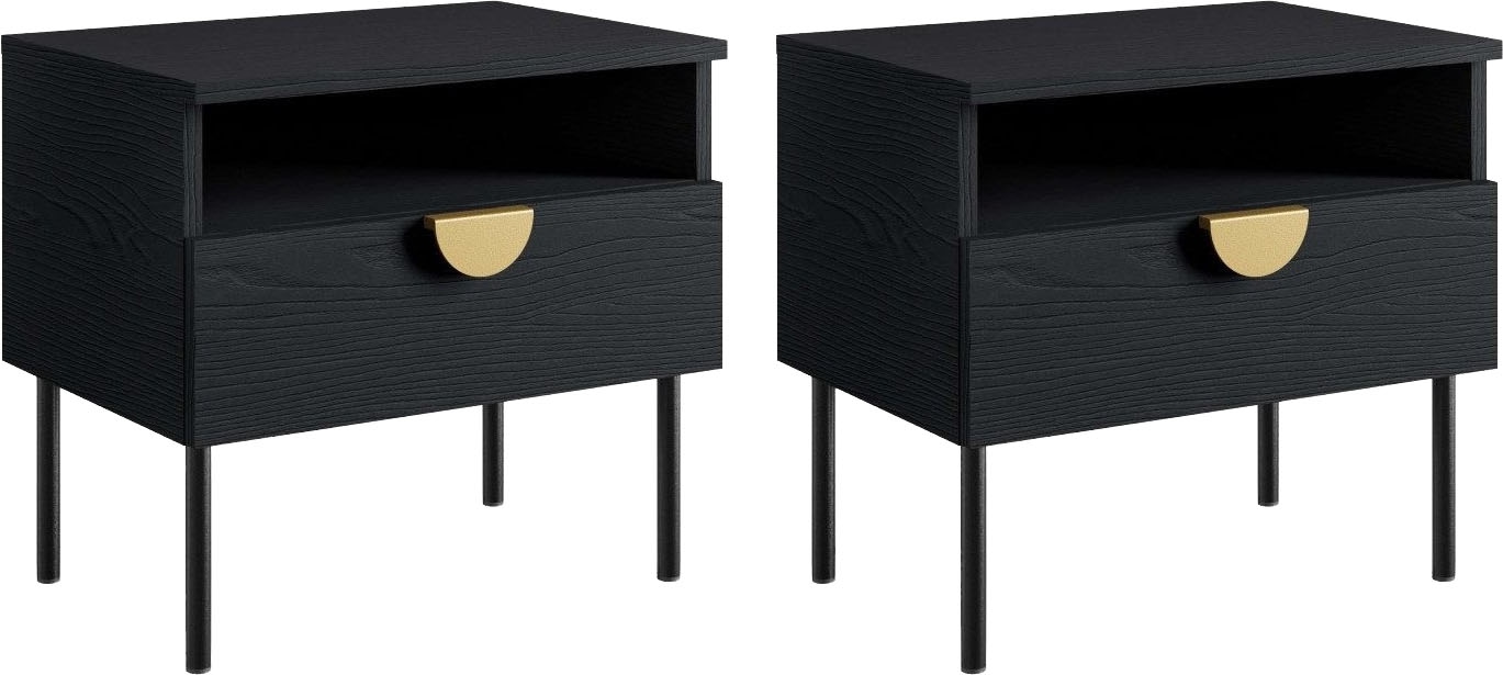 Leonique Nachtkonsole »BELLOT 2er Set, Nachttischen mit Schubladen und goldenen Metallgriffen«, (Set, 2 St., zwei Stücke), zwei Stücke, mit 2 Schubladen, Maße B/T/H: 50/34,5/45,5 cm