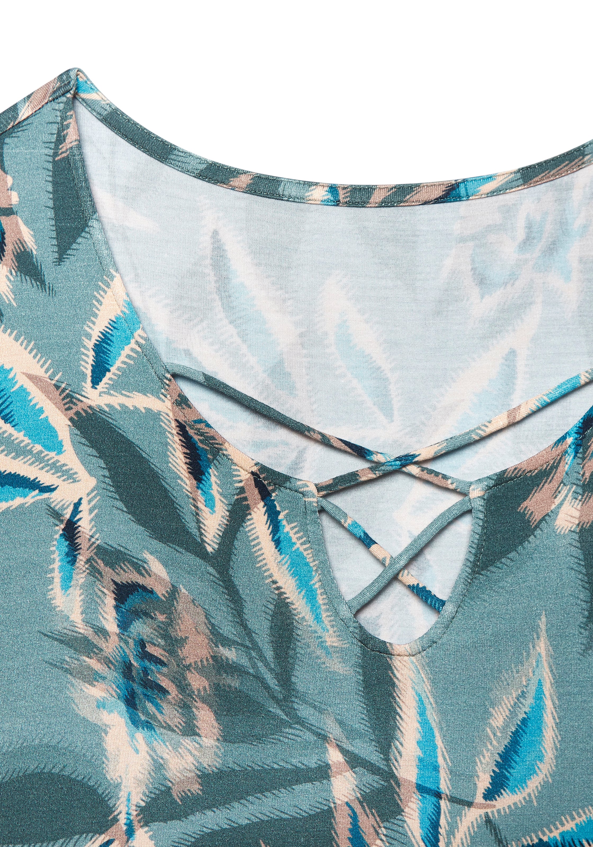 Vivance Sommerkleid, mit Alloverdruck und Zierbändern am Ausschnitt, kurzes Strandkleid