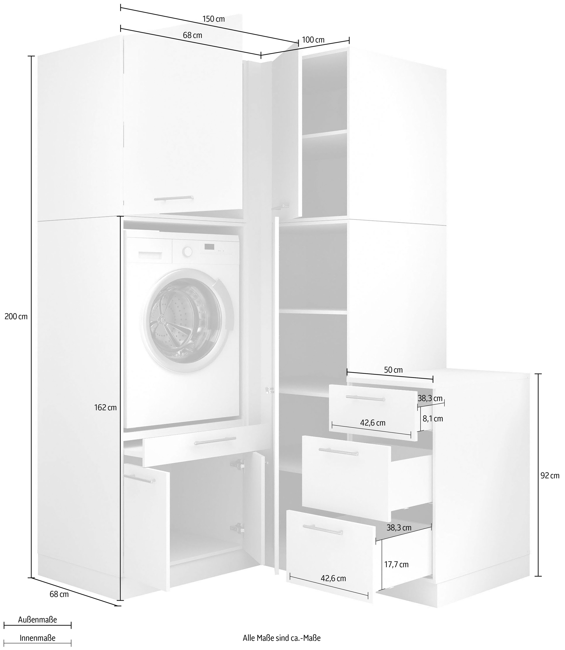 Laundreezy Mehrzweckschrank-Set »Laundreezy, 5-tlg. Mehrzweckschrank-Set B/H/T 150/238/68 cm« 5 Stk. tlg.