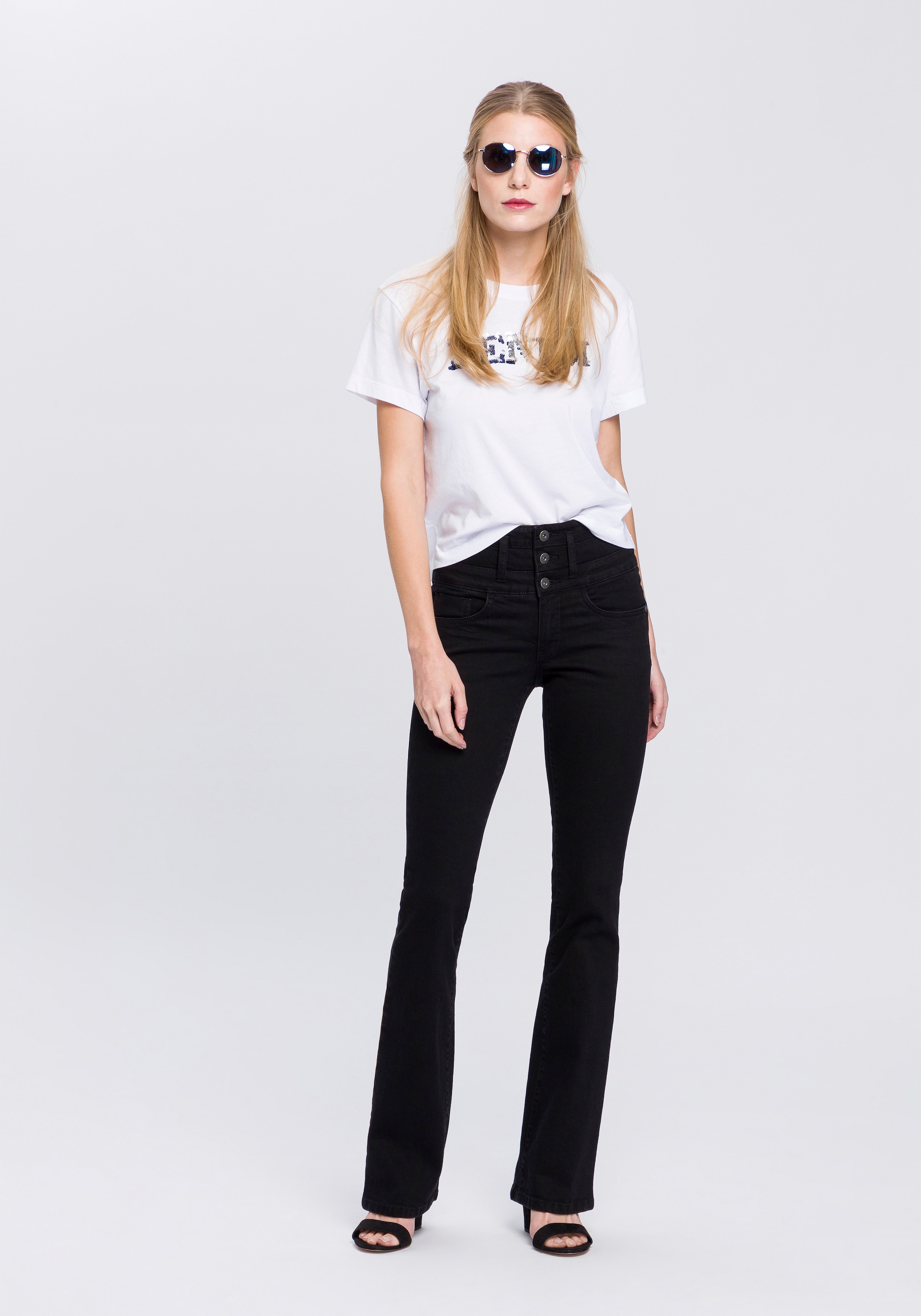 Arizona Bootcut-Jeans »mit extrabreitem Bund«, High Waist