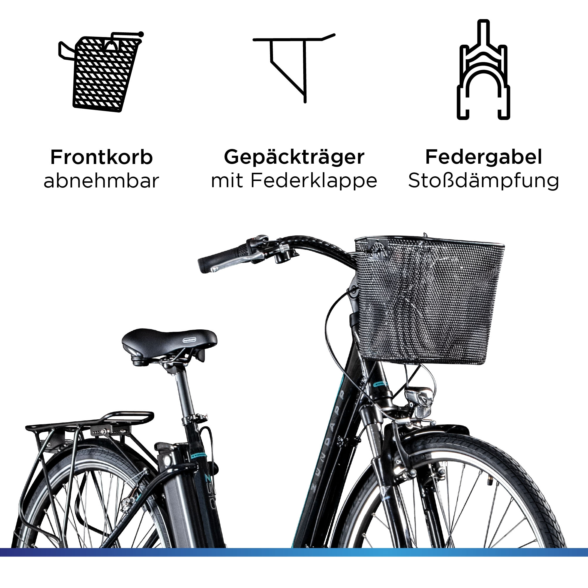 Zündapp E-Bike »Z510«, 3 Gang, Shimano, Nexus SC-3C41, Frontmotor 250 W, Pedelec, Elektrofahrrad für Damen u. Herren