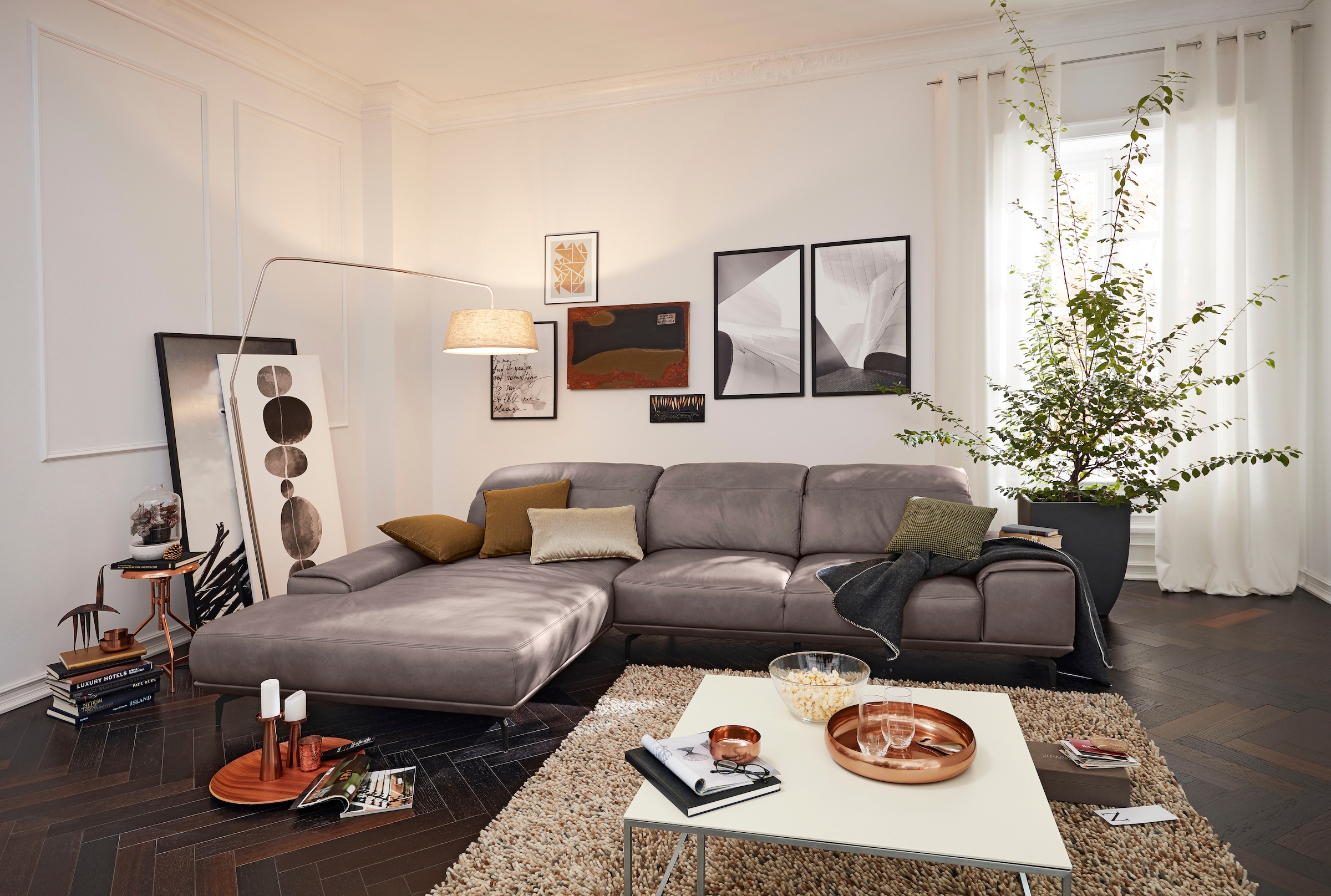 Musterring Wohnlandschaft »MR 2490 Ecksofa mit erstklassigem Sitzkomfort, Long-Life-Leder« Fuß Schwarz, Sitzhöhe 46cm, wahlweise mit Funktionen, Maße 342x207 cm