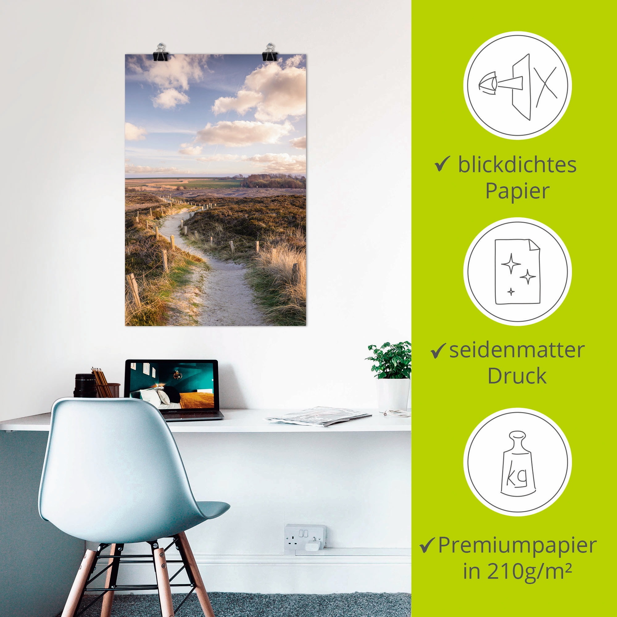 Artland Wandbild »Weg durch Naturschutzgebiet Morsum-Kliff«, Felder, (1 St.), als Leinwandbild, Poster in verschied. Größen