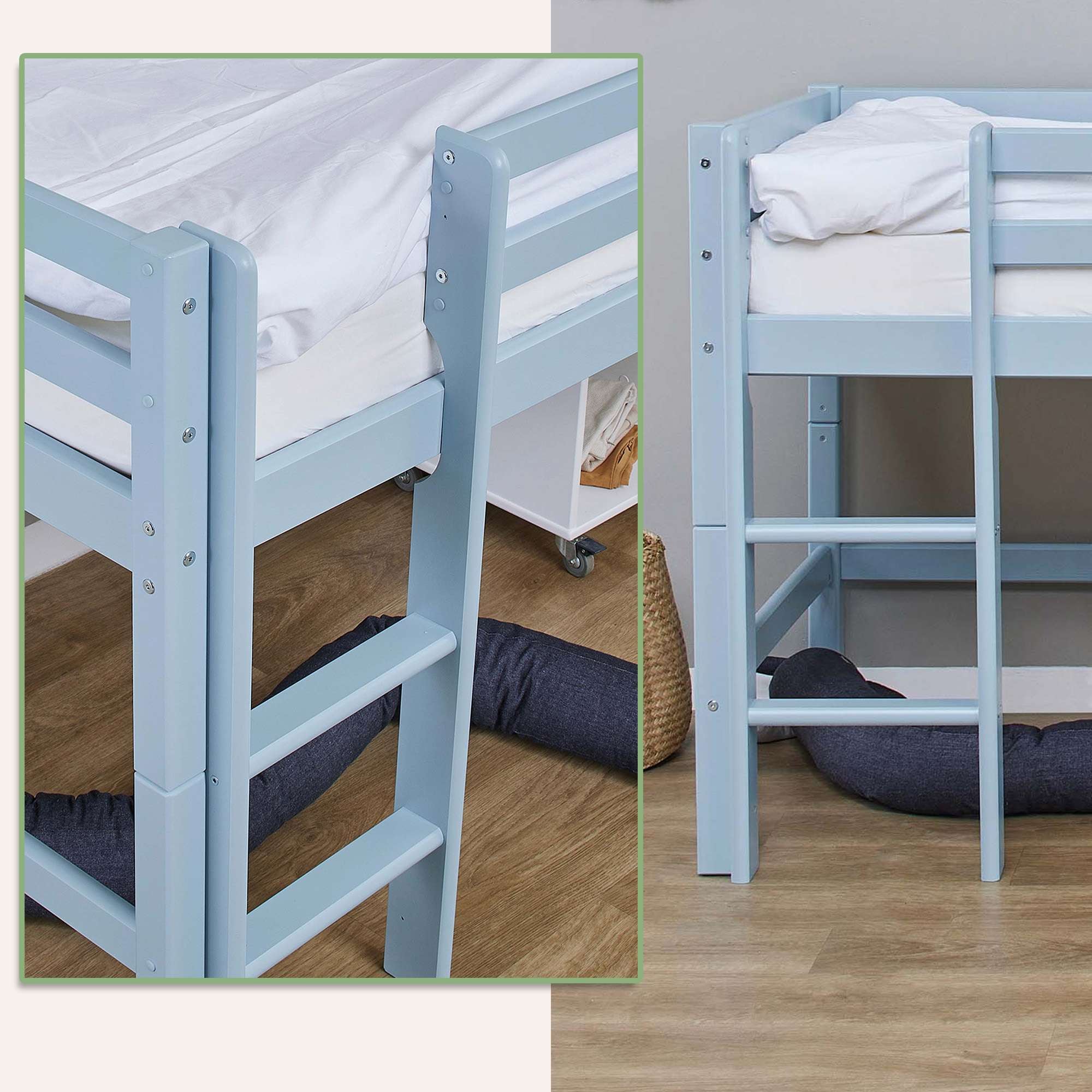 Hoppekids Spielbett »ECO Dream MY COLOR, Kinderbett, Hochbett, 90x200 Massivholz«, mit drei Seiten und Rausfallschutz, umbaubar in Einzelbett