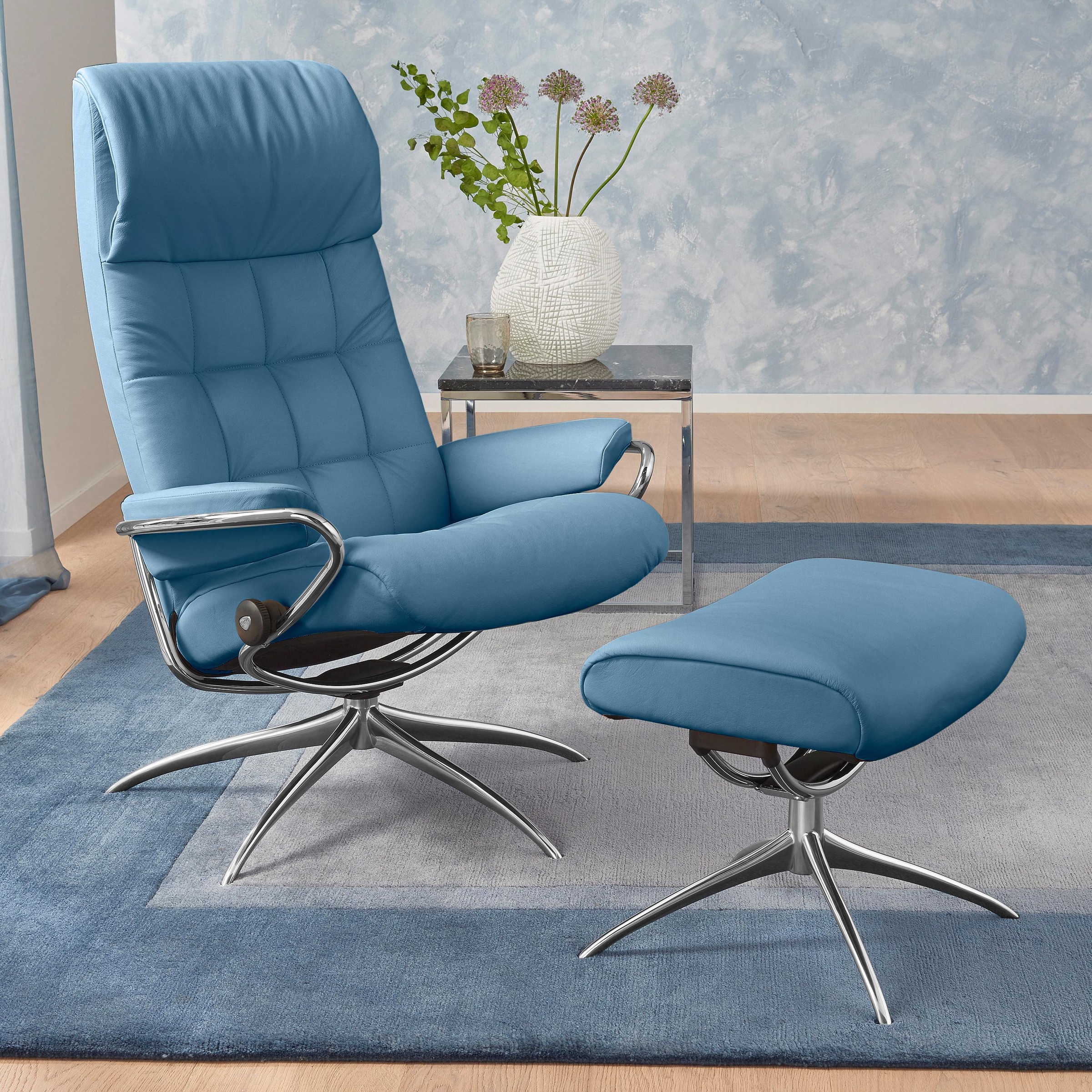 Stressless® Relaxsessel »London«, mit Hocker, High Back, mit Star Base, Gestell Chrom