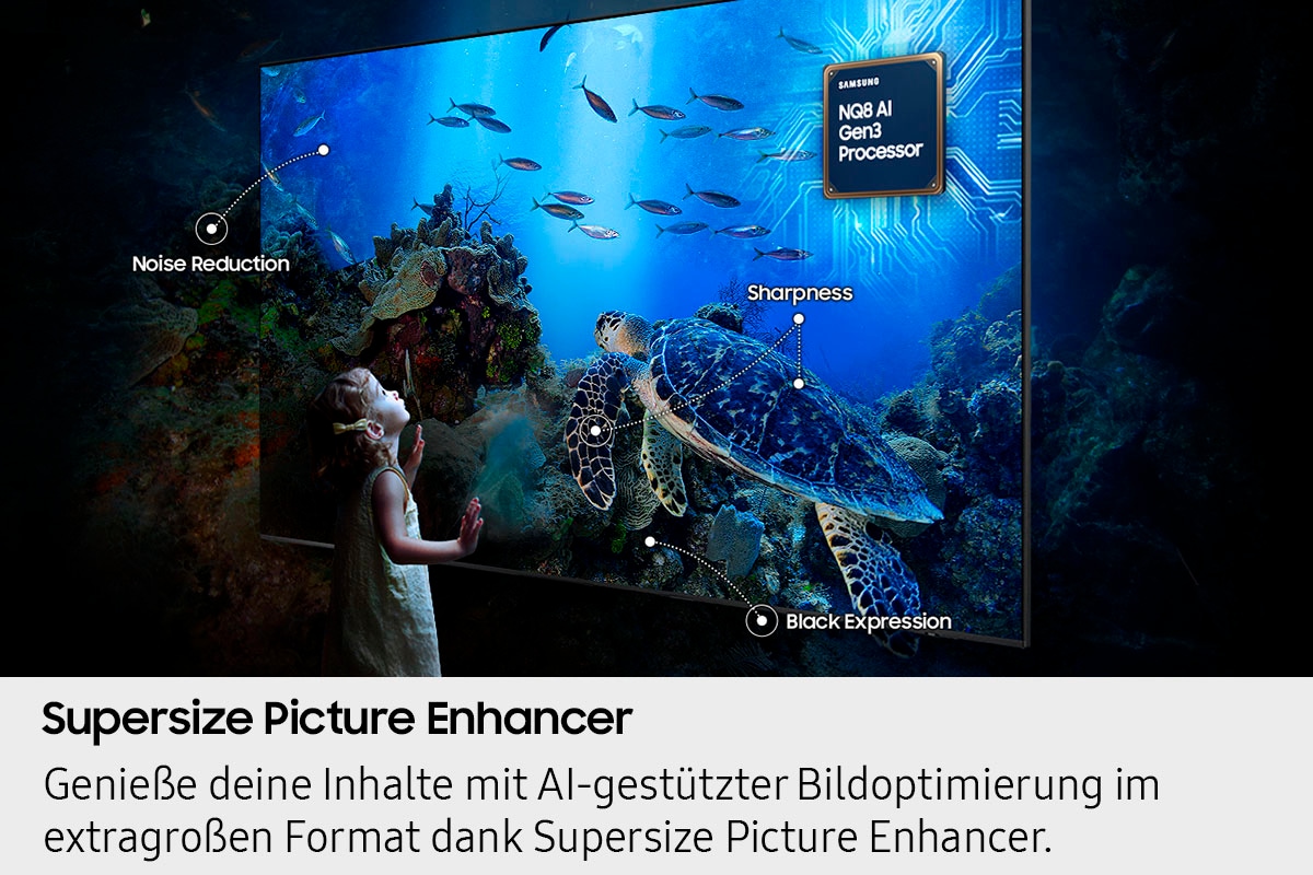 Samsung QLED-Fernseher »GQ65QN990FT« 163 cm/65 8K Ultra HD Smart-TV 8K AI Upscaling Pro & Glare Free, Wireless One Connect Box, Art Store