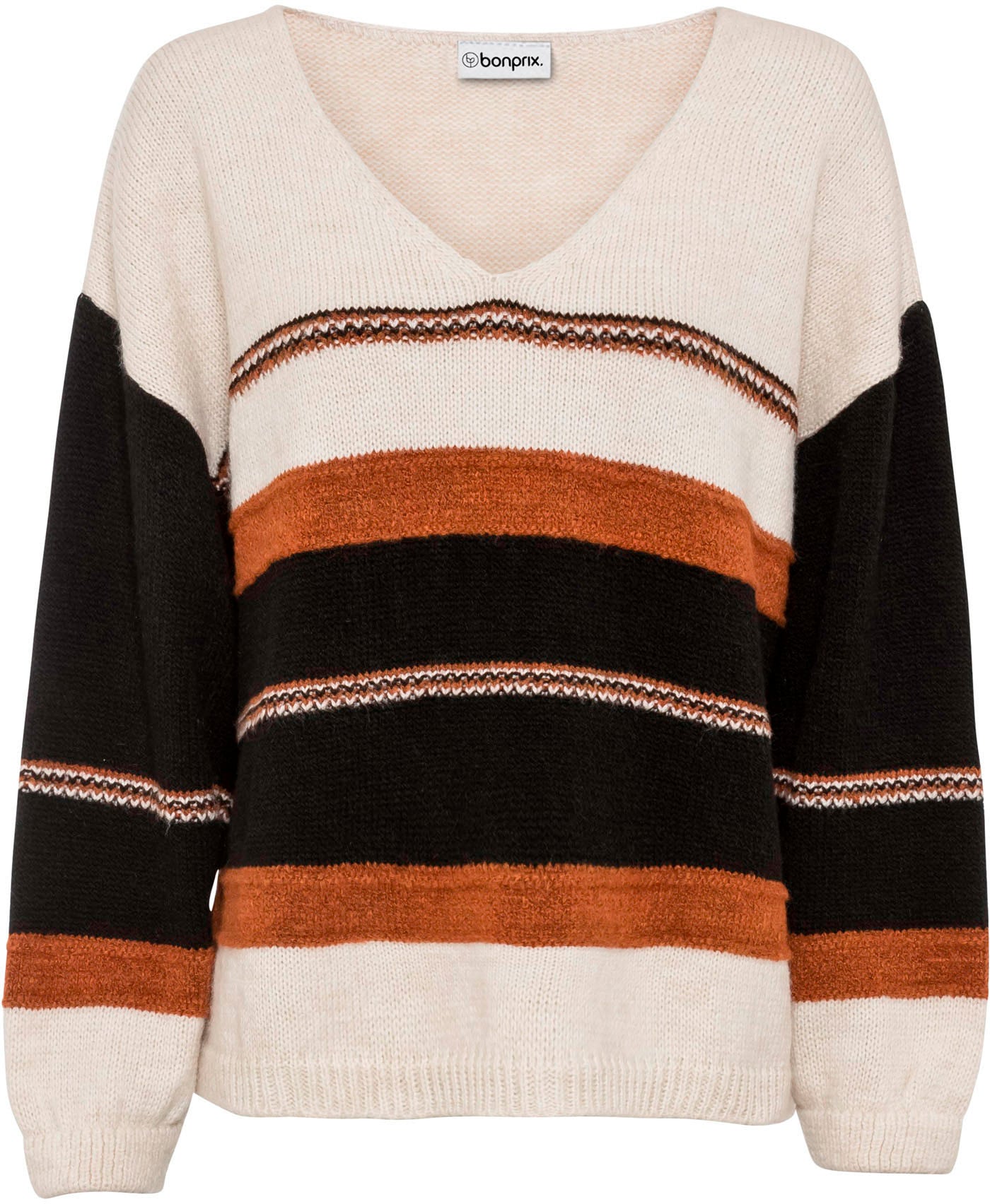 bonprix V-Ausschnitt-Pullover aus weichem Materialmix, mit V-Ausschnitt, lässig geschnitten