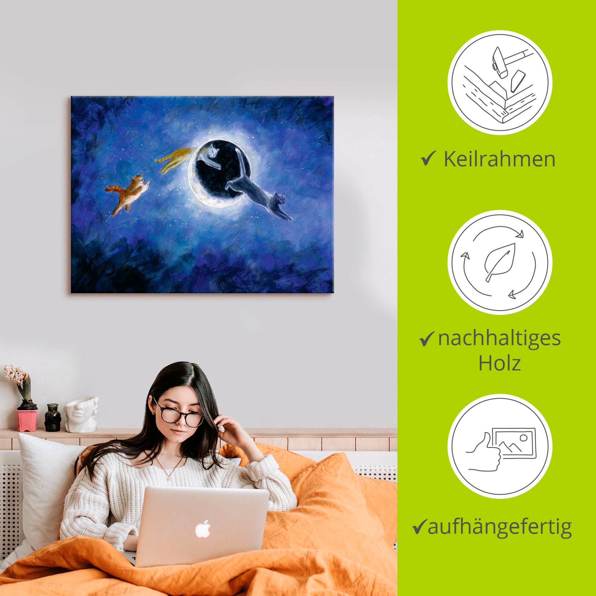 Artland Wandbild »In der Nacht sind alle Katzen grau«, Haustiere, (1 St.), als Leinwandbild, Poster in verschied. Größen