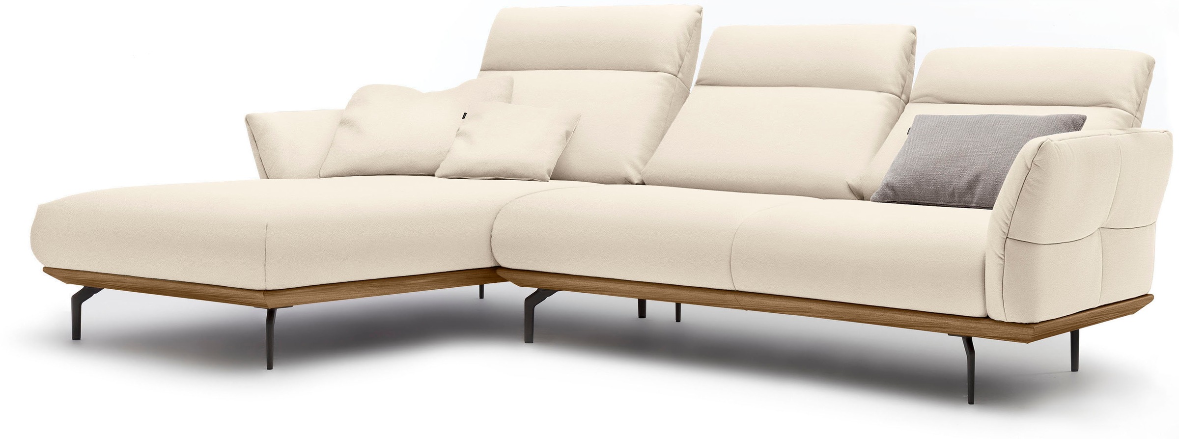 Creation BY ROLF BENZ Ecksofa »CR.460«, Sockel in Nussbaum, Winkelfüße in Umbragrau, Breite 298 cm