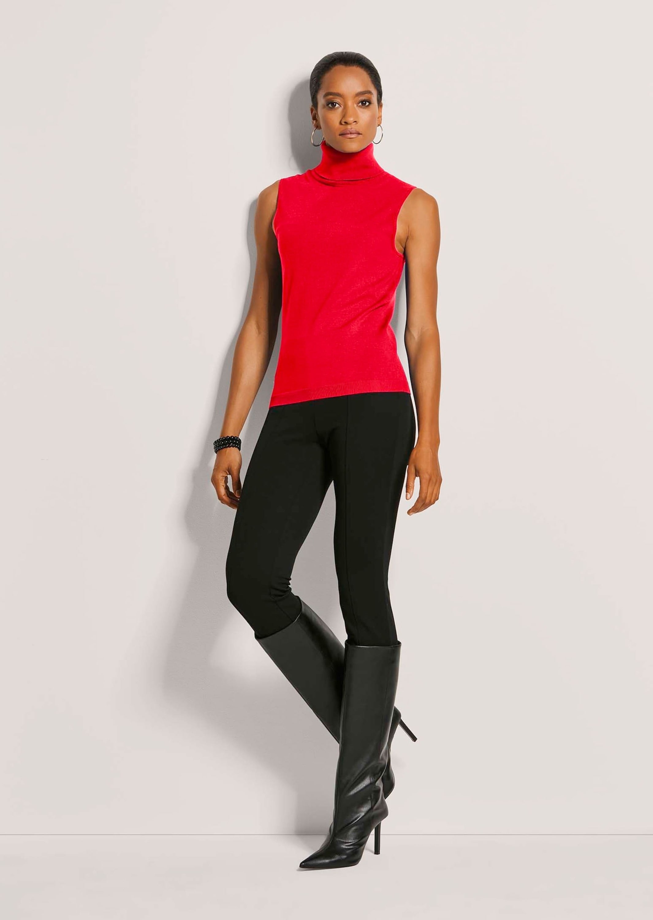 MADELEINE Longpullover »Strickpullover Viskosepullover ohne Ärmel« Ärmelloser Rollkragenpullover