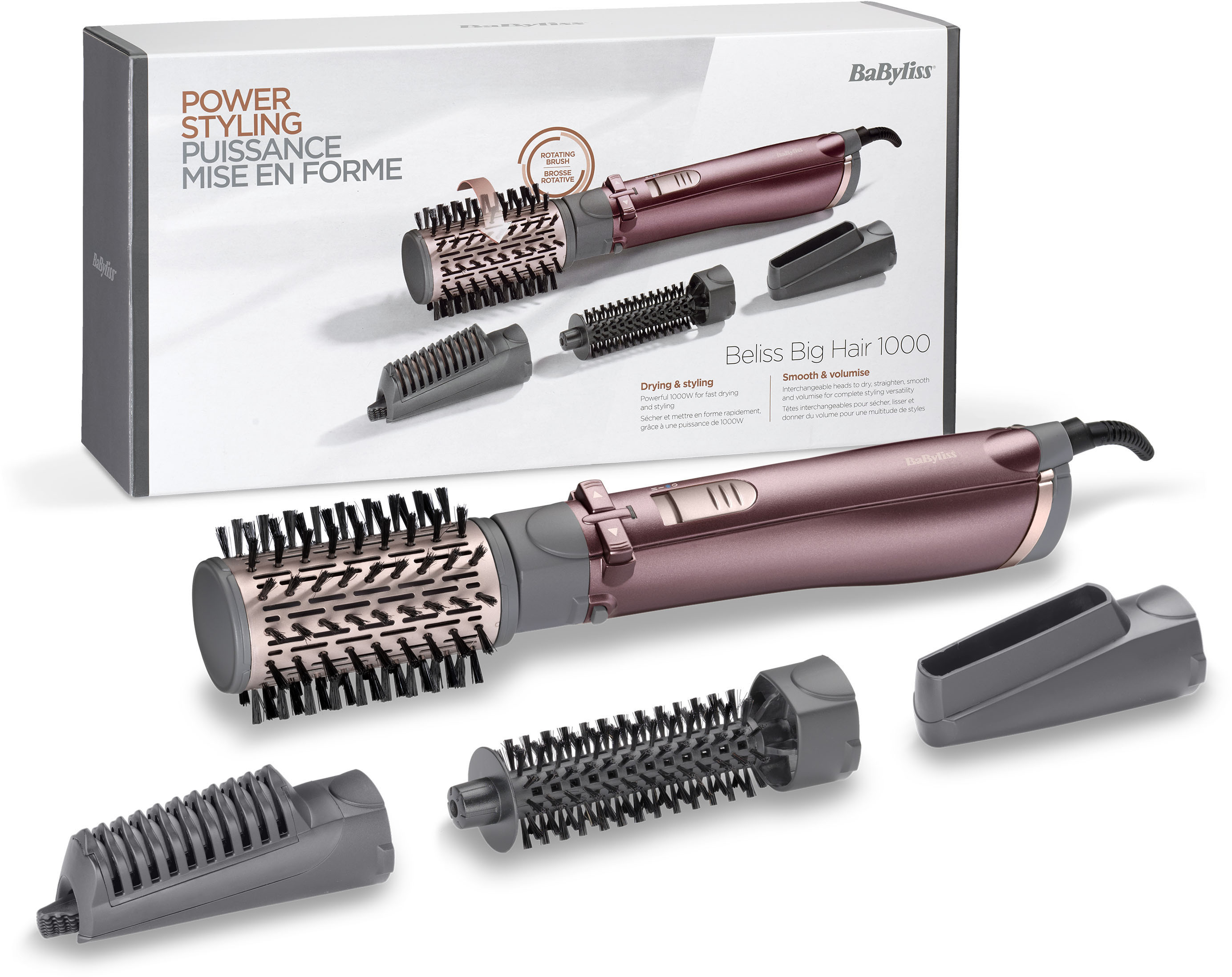 Warmluftbürste »AS960E Beliss Big Hair«, 4 Aufsätze}, rotierender Heißluftstyler mit 4...
