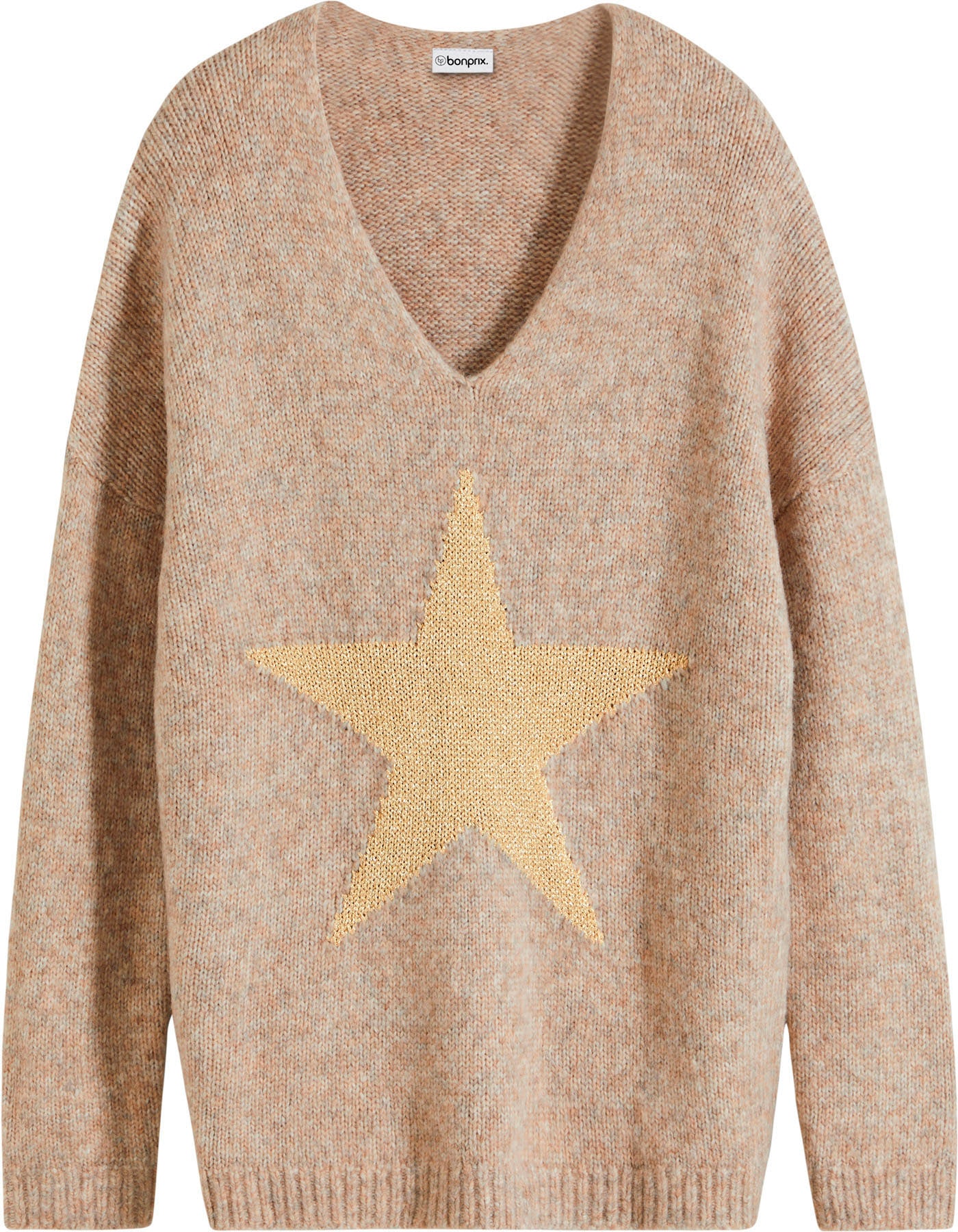 bonprix Strickpullover »Pullover mit Stern« mit metallisierten Fasern, mit Stern-Design, Oversize Passform