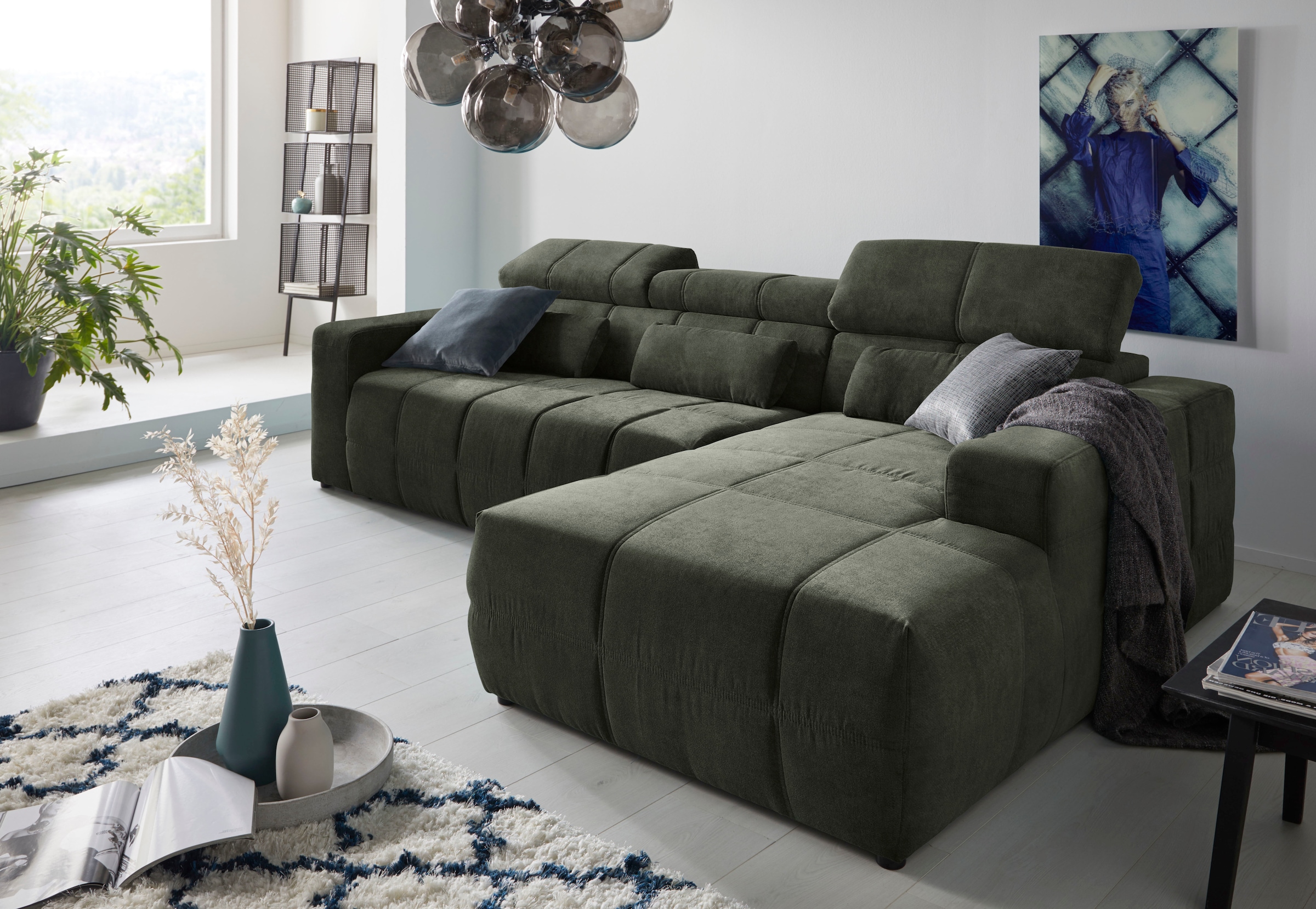 DOMO collection Ecksofa »Brandon große Ausführung B/T/H: 289/177/80 cm, auch in Leder und Cord«, mit Kopfteilverstellung, wahlweise Sitztiefenverstellung, L-Form