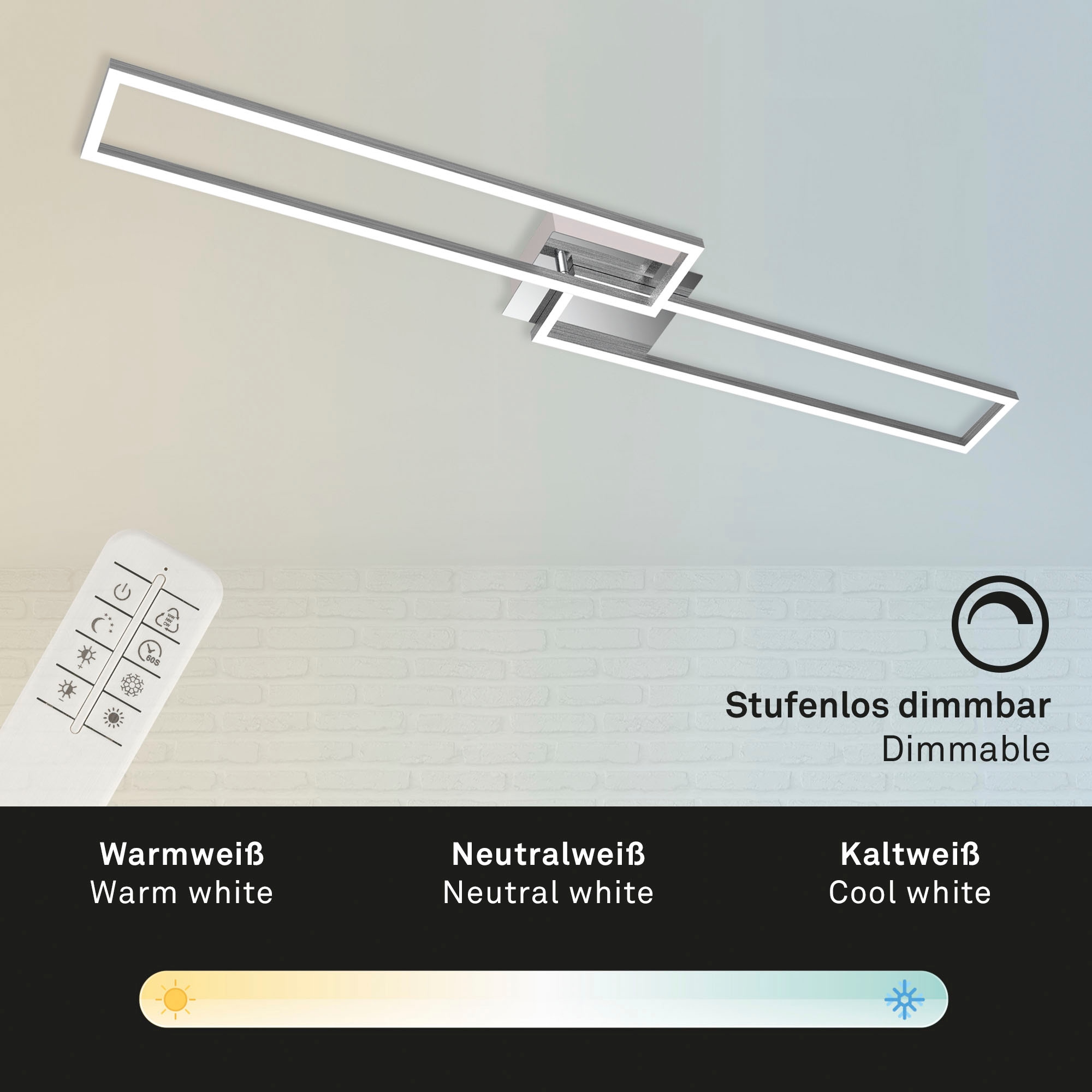 Briloner Leuchten LED Deckenleuchte »3145018 FRAME«, Leuchtmittel LED-Board | LED fest integriert, Deckenlampe, 110x24,8x7,8cm, Chrom, 40W, Wohnzimmer, Schlafzimmer