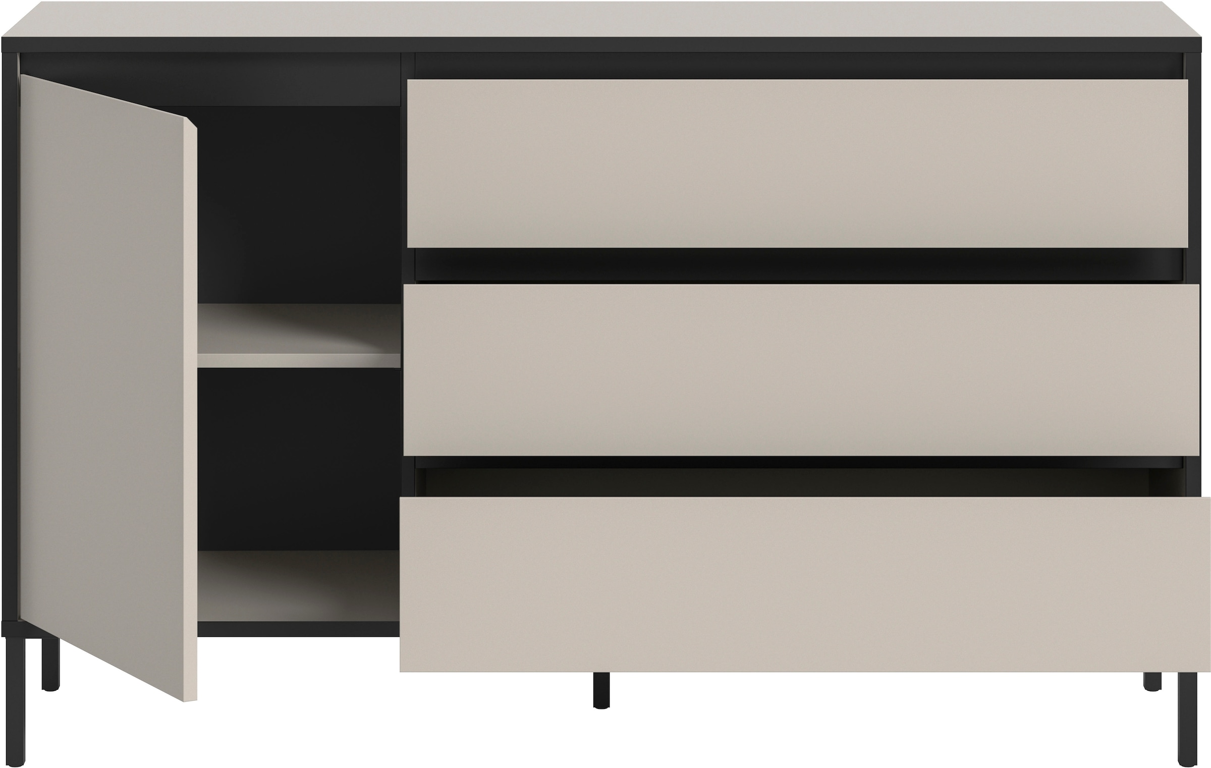 INOSIGN Sideboard »NORT, Breite: 136cm, mit Metall Stabfuß, 1 Tür, 3 Schubkästen« Anrichte, Kommode, Schrank, Board, Higboard