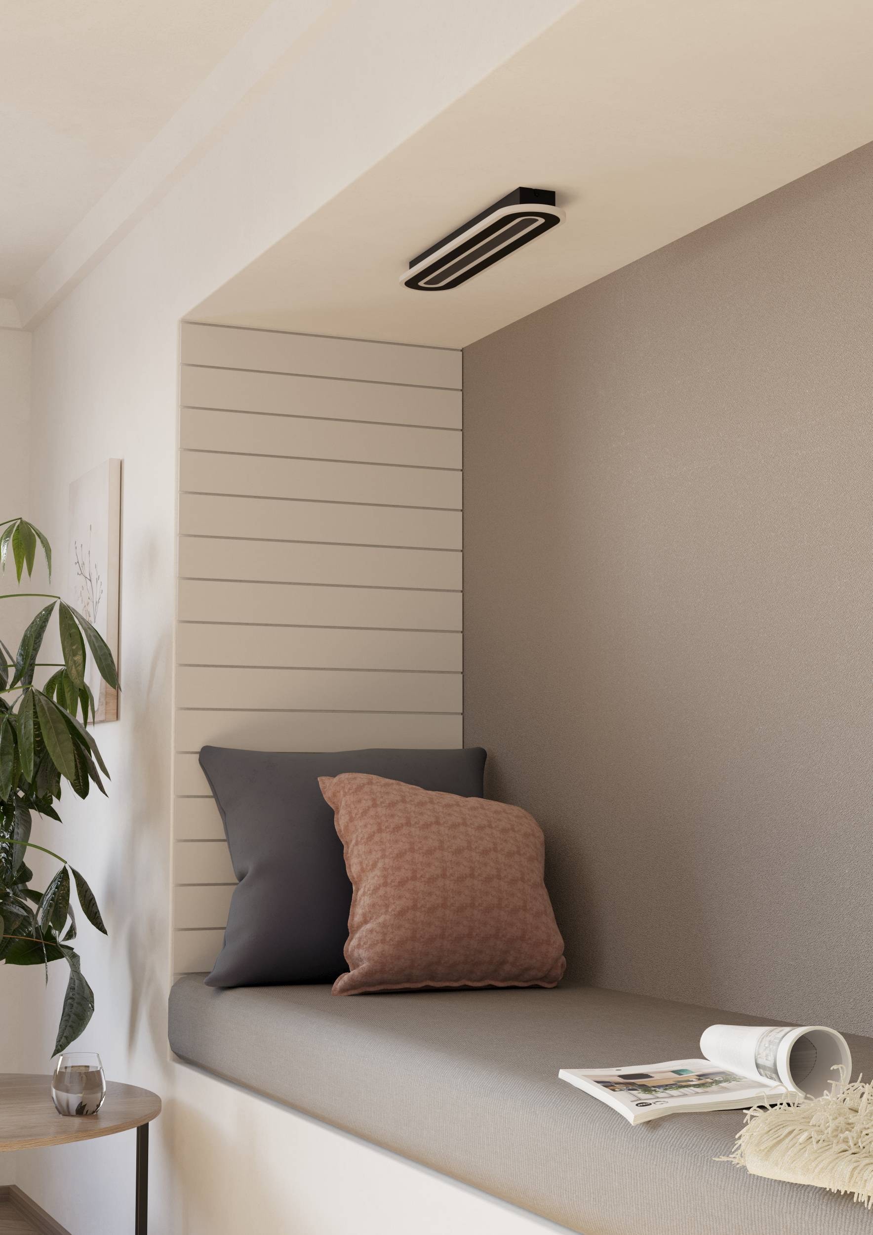 EGLO Deckenleuchte »Macchioni Deckenlampe, Küchenlampe aus Metall und Kusntoff, Lampe« LED-Modul 1 Stk. Kaltweiß | Neutralweiß | Warmweiß Wand-/Deckenleuchte - L55 x B12 x H4,5 cm - schwarz, weiß - 20W inkl.