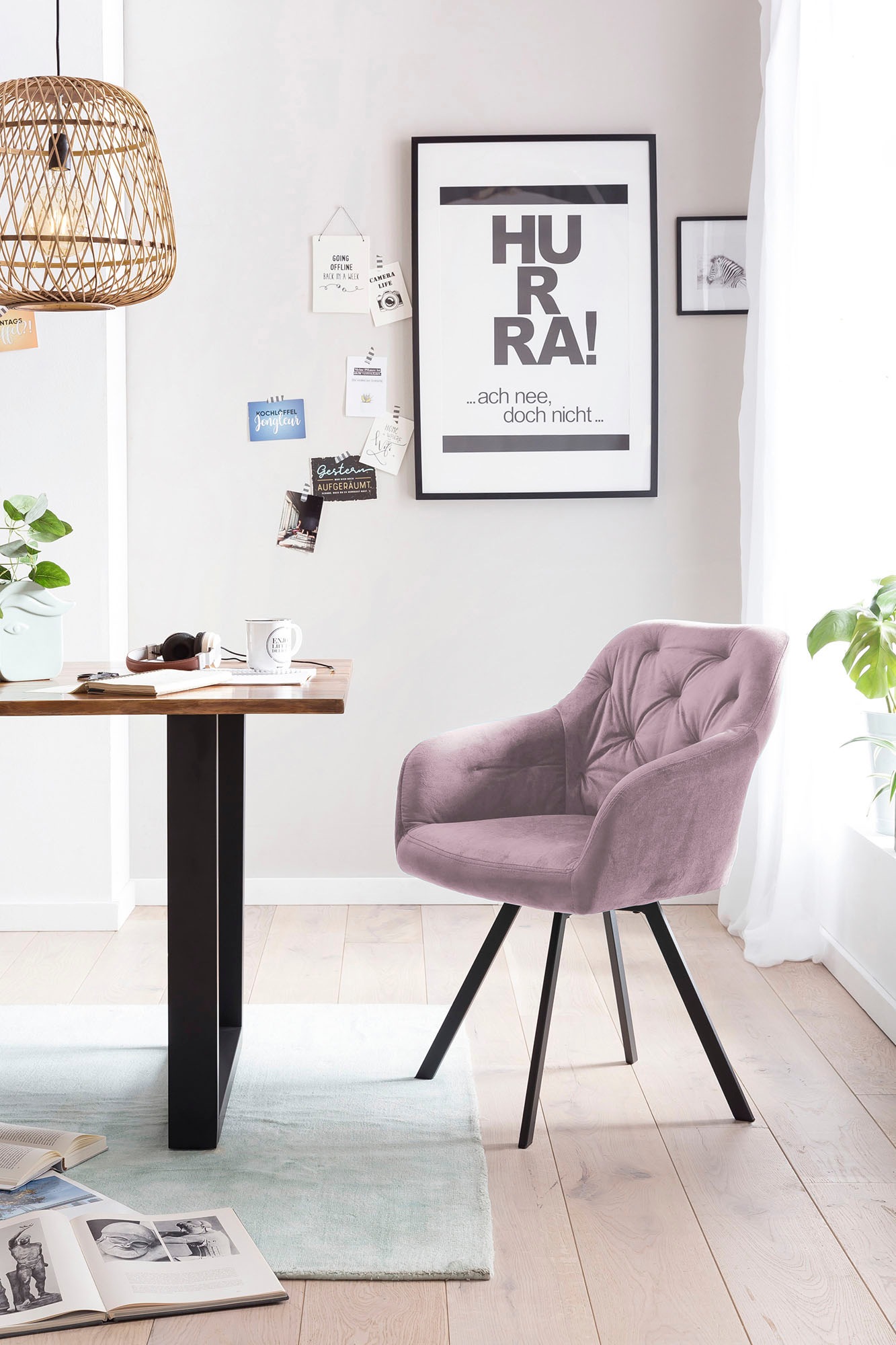 SalesFever Esszimmerstuhl »Toronto Stuhl - Stilvoller Armlehnstuhl mit Steppungen« () 1 Stk. Samt Esszimmersessel, 360° Drehplatte unter der Sitzfläche