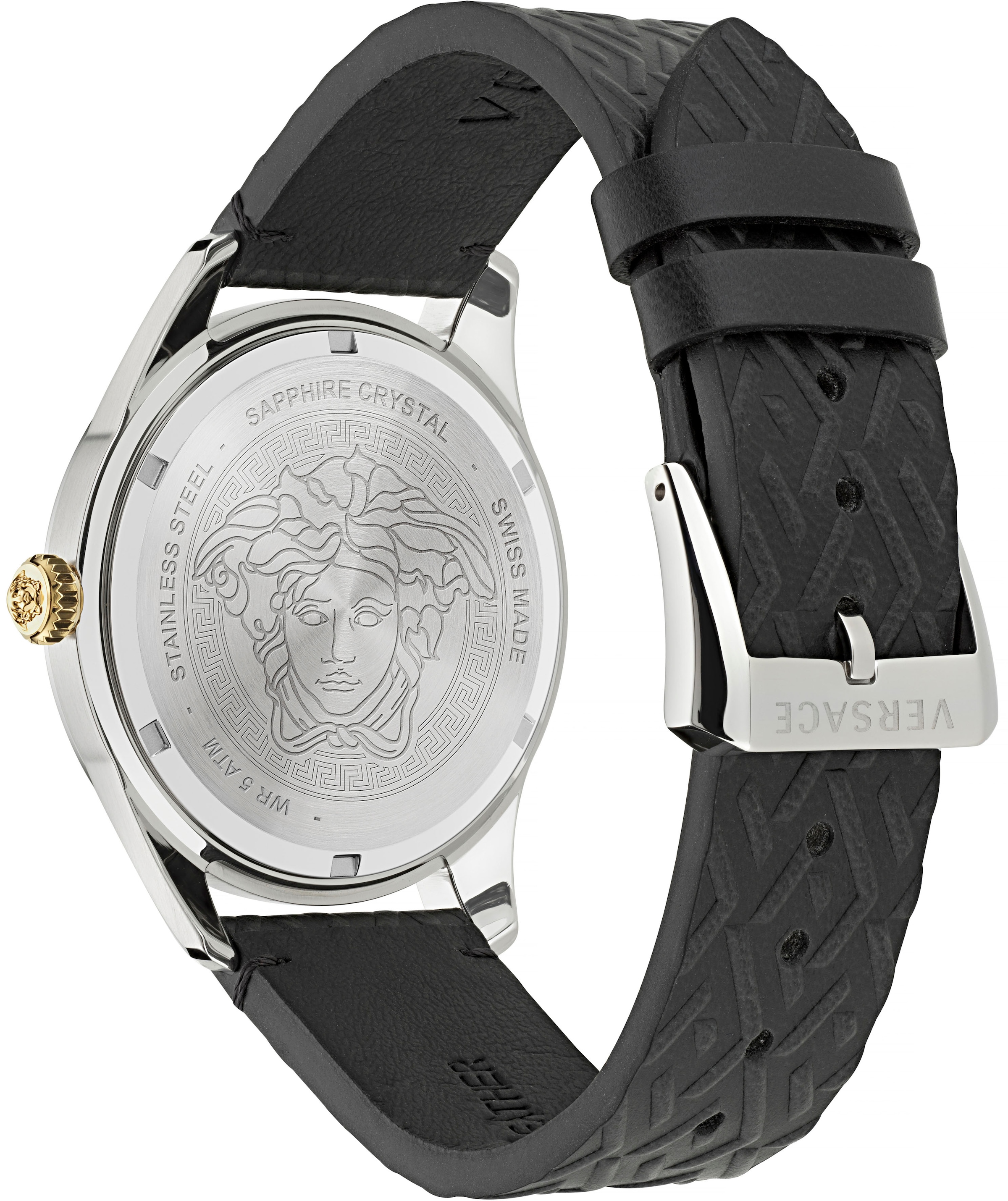 Versace Quarzuhr »GRECA TIME GMT«, Armbanduhr, Herrenuhr, Datum, Swiss Made, Leuchtzeiger, 2. Zeitzone