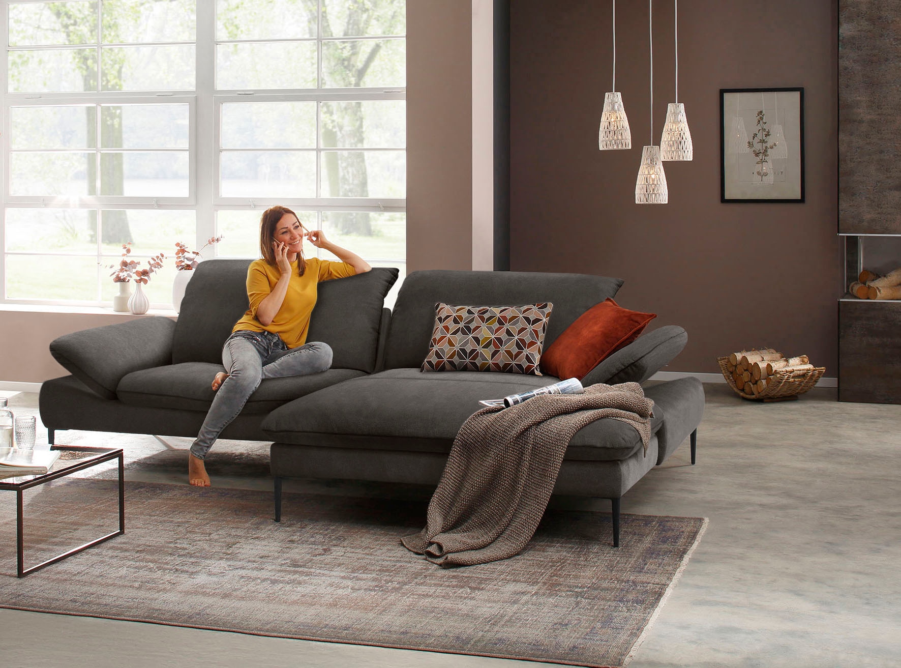 W.SCHILLIG Ecksofa »enjoy&MORE, Designsofa, elegant und bequem, L-Form« Sitztiefenverstellung, Füße schwarz pulverbeschichtet, Breite 294 cm