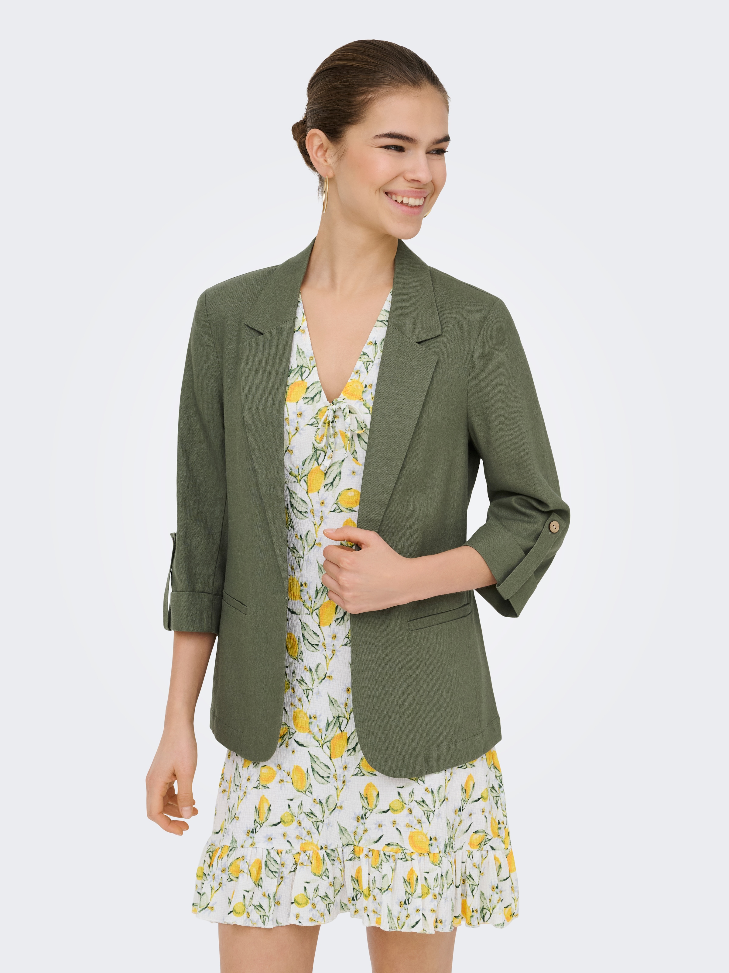 ONLY Kurzblazer »ONLGOA 3/4 UNLINE LINEN BL BLAZER CC TLR« mit Leinen, 3/4 Ärmel mit Umschlag
