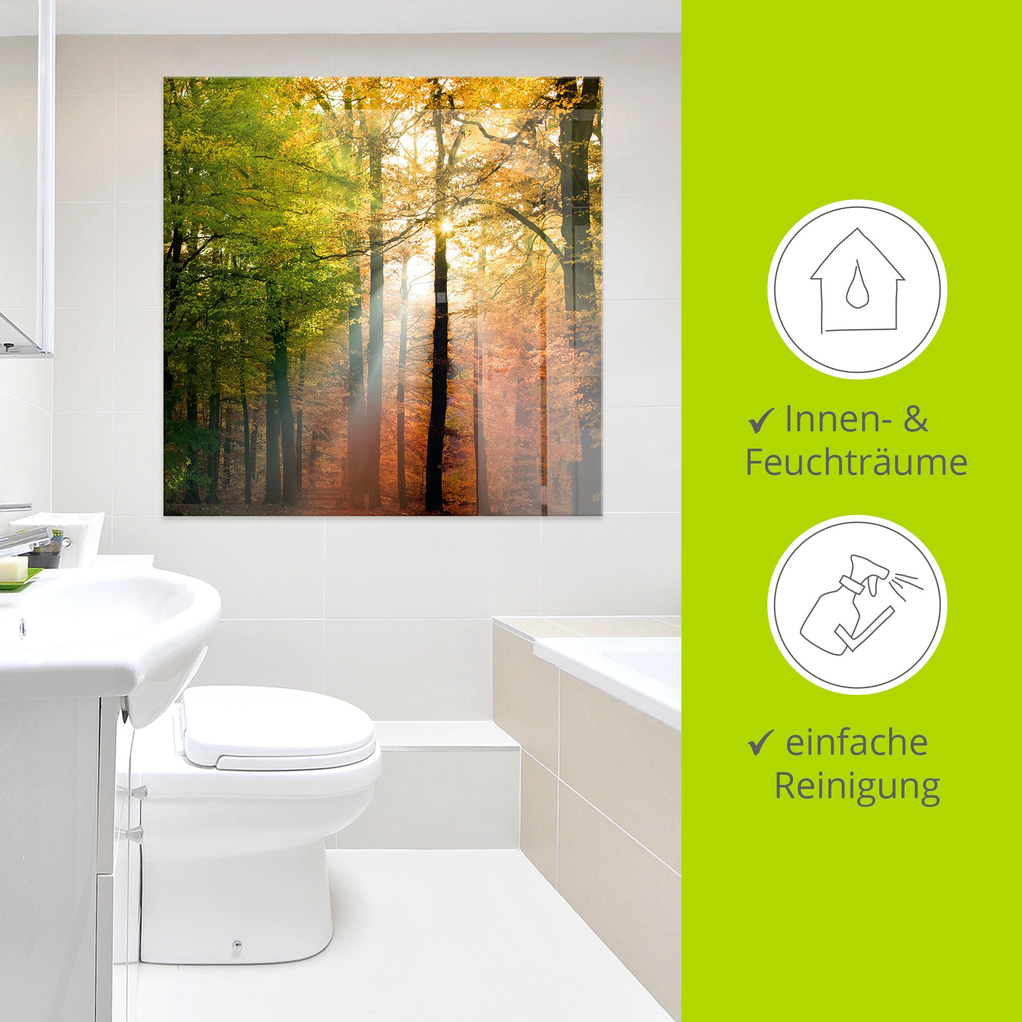 Artland Glasbild »Schöner Herbsttag 2«, Wald, (1 St.), in verschiedenen Größen