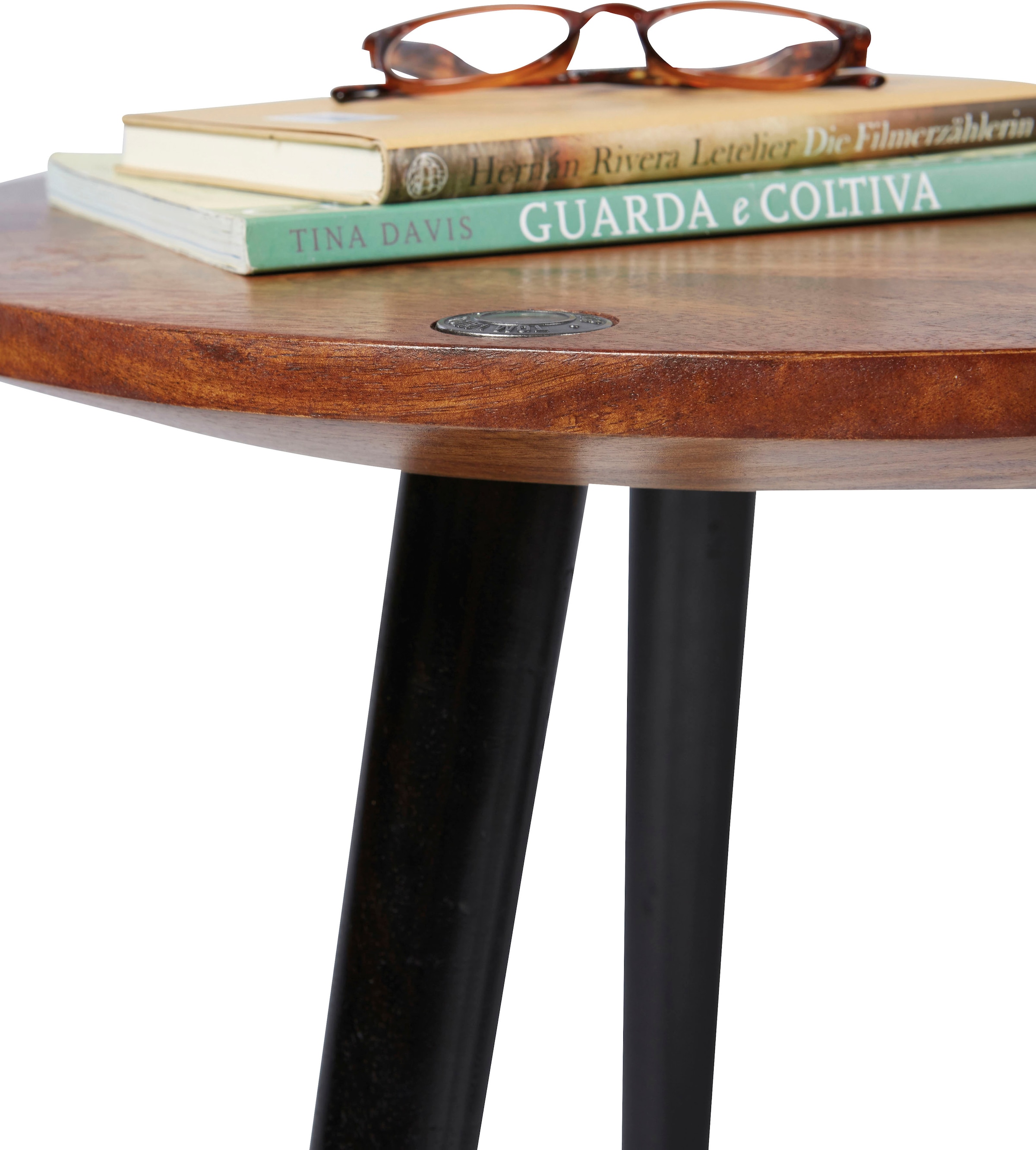 TOM TAILOR HOME Beistelltisch »T-WOOD TABLE HIGH«, Beistelltisch mit Knopfdetail, dunkles Mangoholz und schwarze Beine
