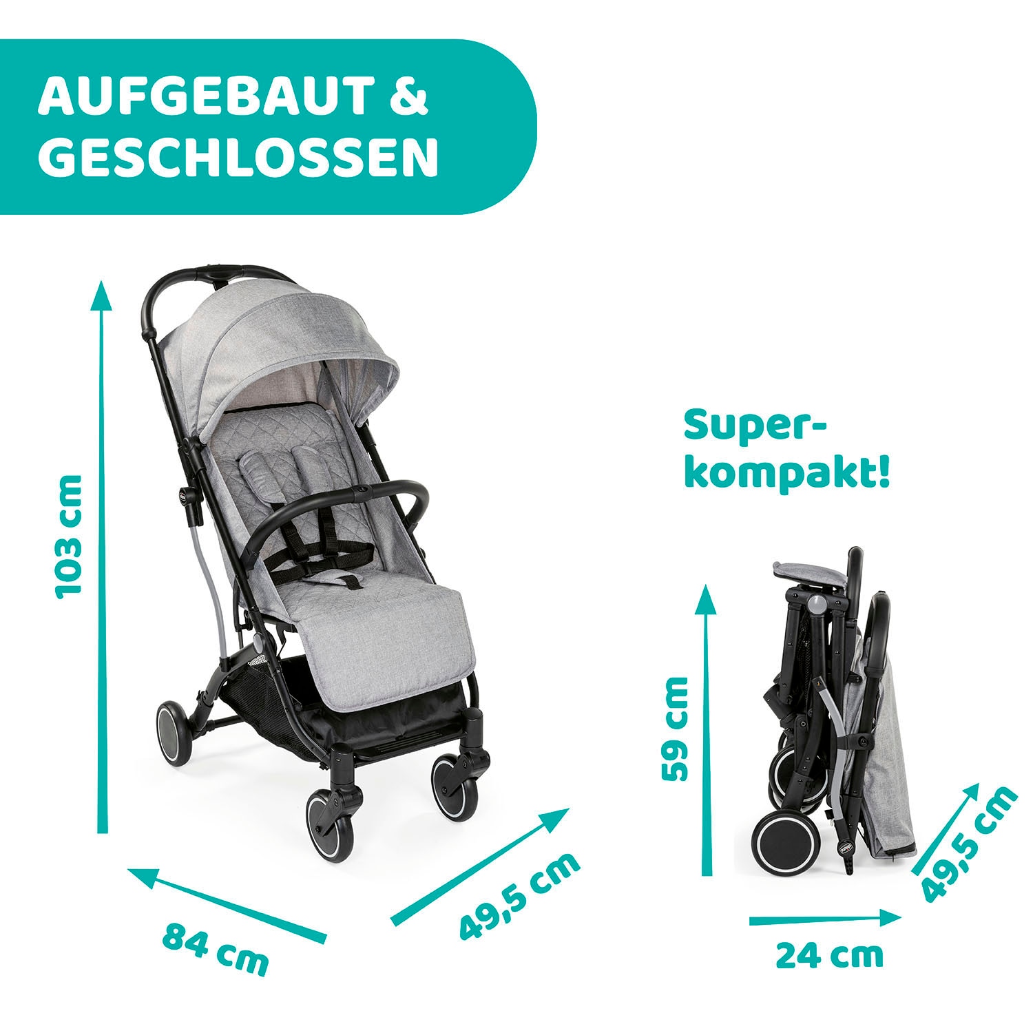 Chicco Sportbuggy »TROLLEYme, Light Grey«, 15 kg, mit Trolleyfunktion, Sport-Kinderwagen