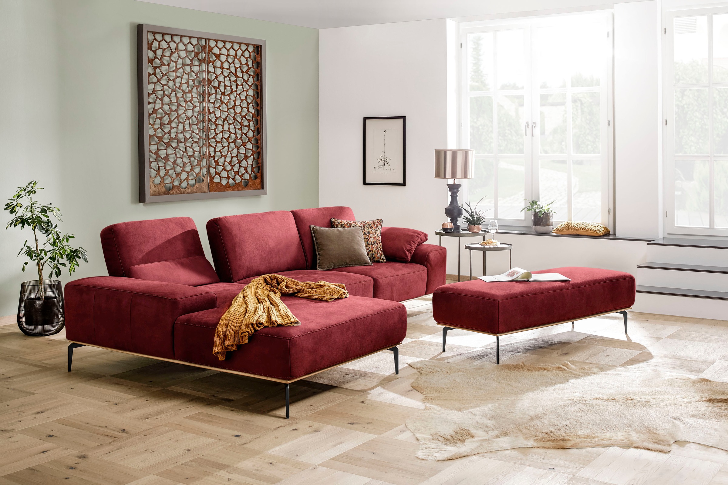 W.SCHILLIG Ecksofa »run, Designsofa mit tollem Sitzkomfort, bequem, L-Form«, mit Holzsockel, Füße in Schwarz pulverbeschichtet, Breite 319 cm