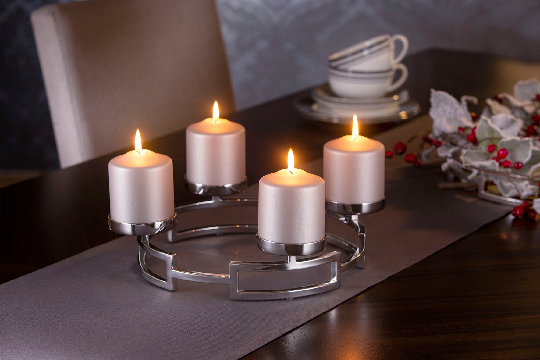 Fink Kerzenleuchter »HOMMAGE, Weihnachtsdeko«, (1 St.), silberfarben - aus Edelstahl und Glas, 4-flammig, Adventsleuchter