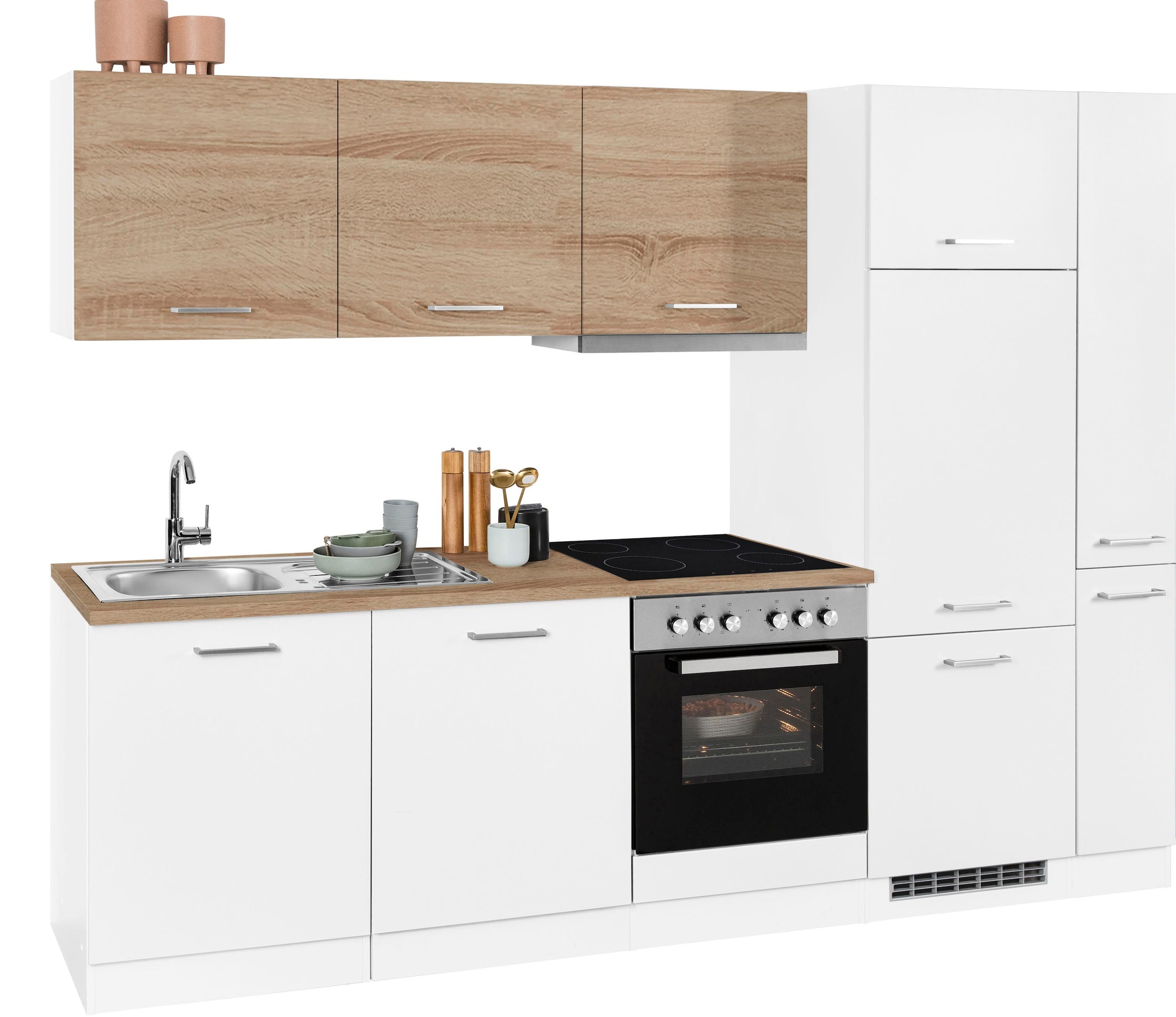 KOCHSTATION Küchenzeile »KS-Visby«, mit E-Geräten, Breite 270 cm inkl. Kühlschrank und Geschirrspüler