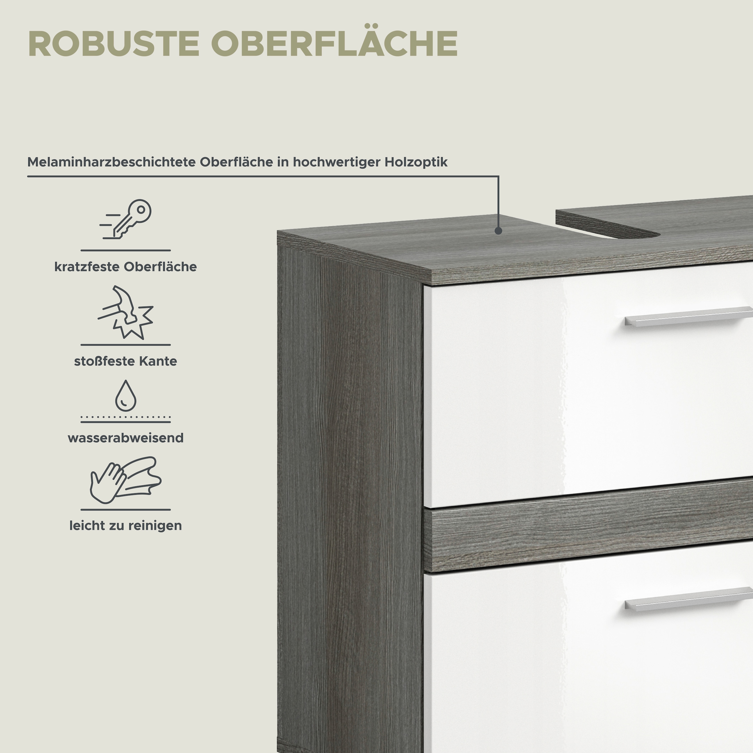 welltime Waschbeckenunterschrank »LUCCA, TOPSELLER!, Breite 60cm, 2 Türen, 2 Fächer,mit Siphonausschnitt«, MDF-Front, Badmöbel, Badschrank, Schrank, Kommode, Bad, Badezimmer