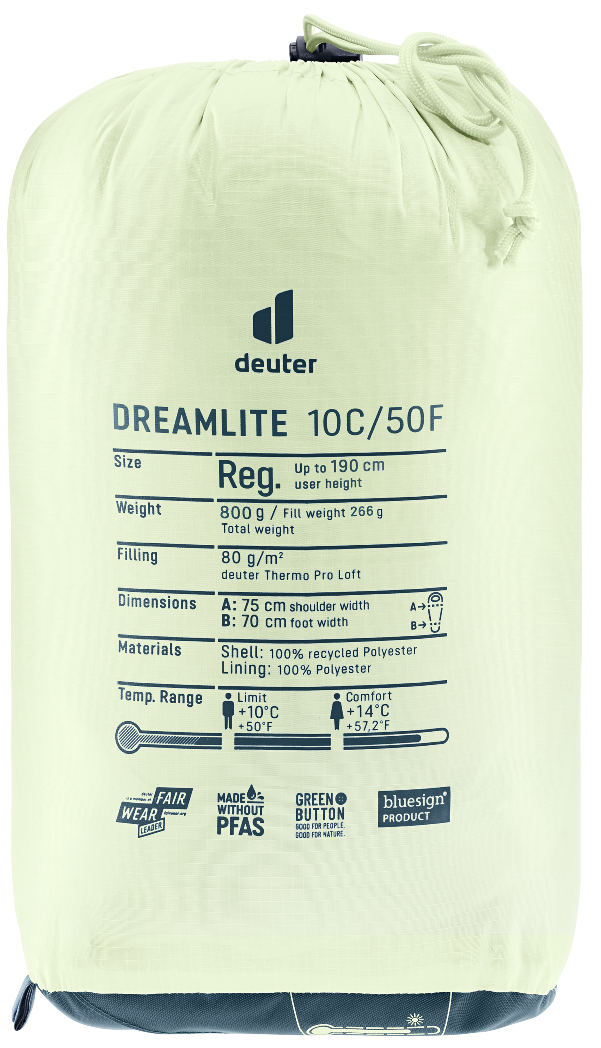 deuter Schlafsack »DREAMLITE 10C/50F« eiförmiger Komfortschnitt, mit Konturkapuze und Kordelzug