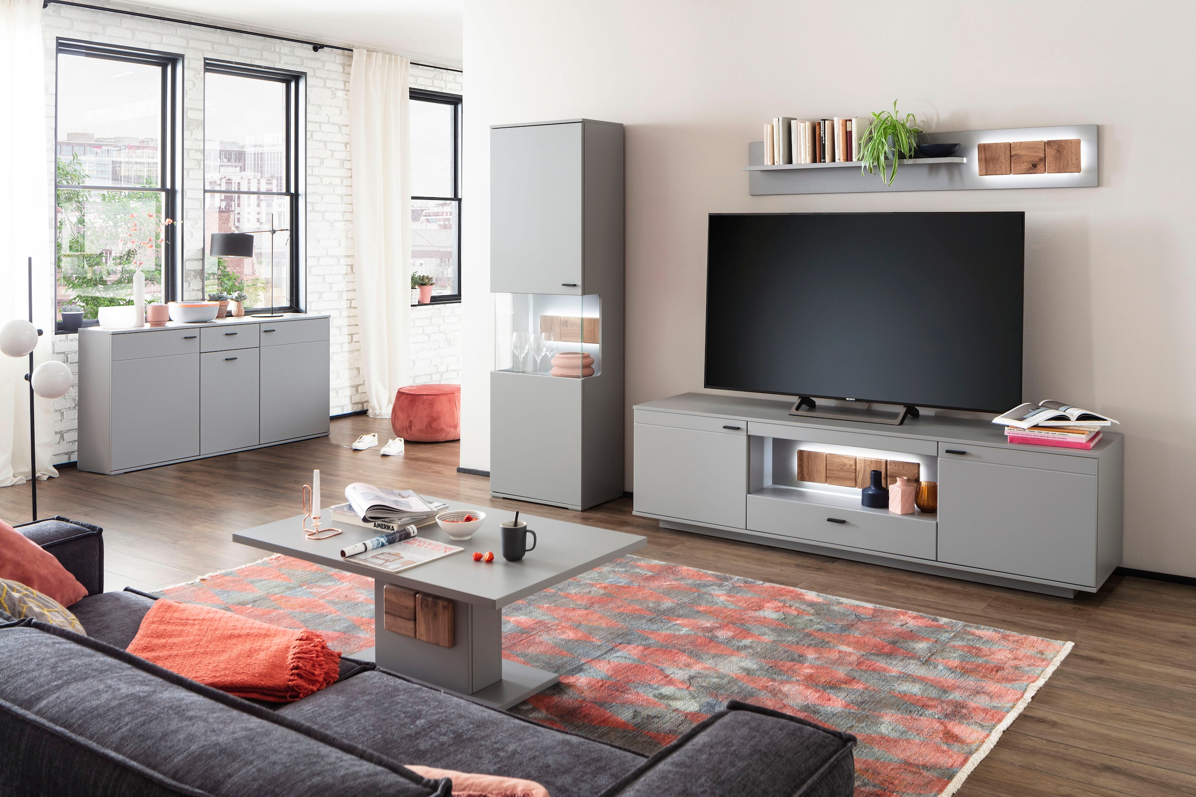 TV furniture bis »Zadar«, wahlweise Lowboard für bei Zoll, MCA OTTO Arktis Grau, mit online Schrank Beleuchtung 80 TV