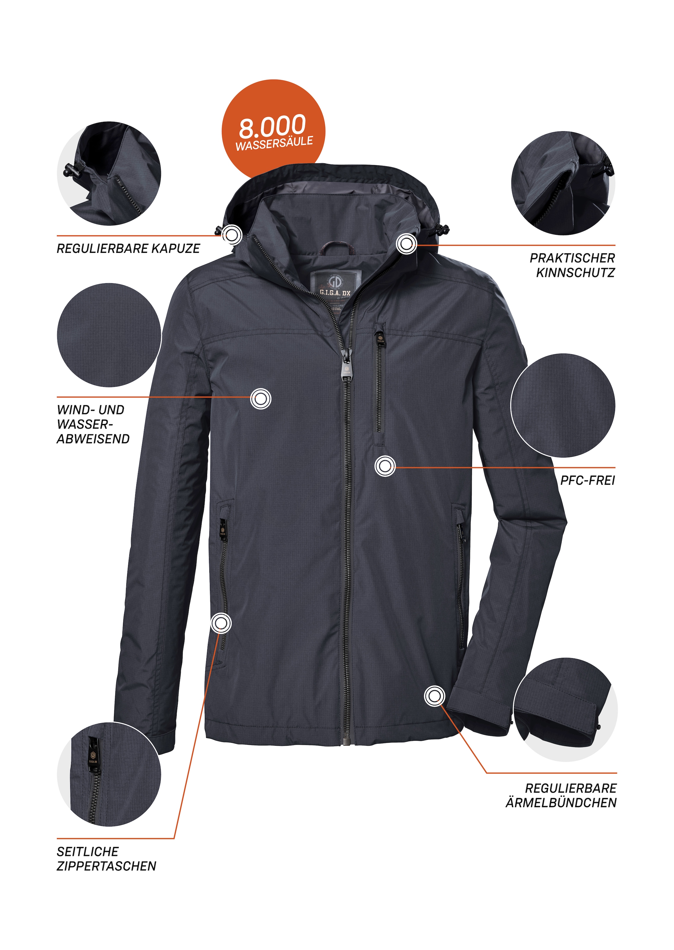 G.I.G.A. DX by killtec Funktionsjacke »GS 13 MN JCKT«, Wasserabweisende Herrenjacke mit abnehmbarer Kapuze und Zippern