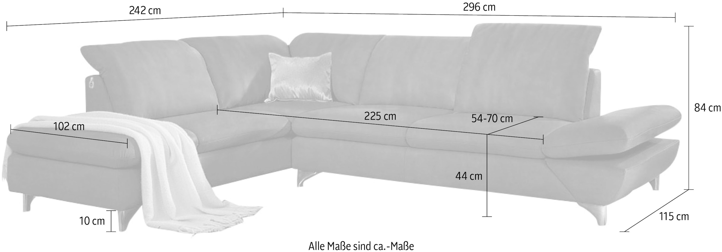 W.SCHILLIG Ecksofa »Taoo, elegant und zeitlos, bequem, L-Form, Breite 296cm« mit Sitziefenverstellung & Kopfteilverstellung