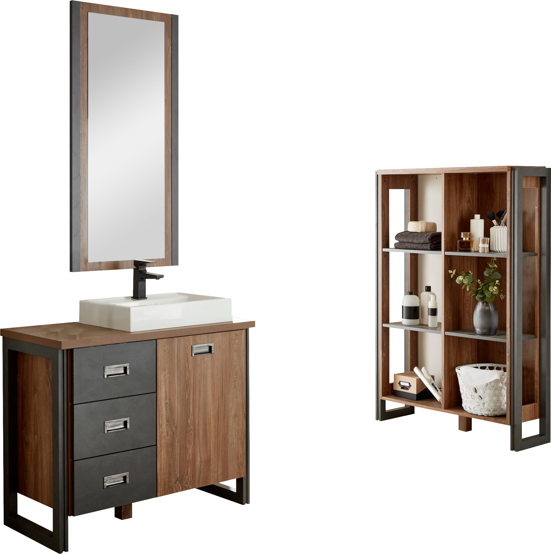 Home Affaire Badmöbel-Set »Detroit, Bad im Industrialdesign, 3-teiliges Badezimmer« Set, 3 Stk. tlg. in gelb