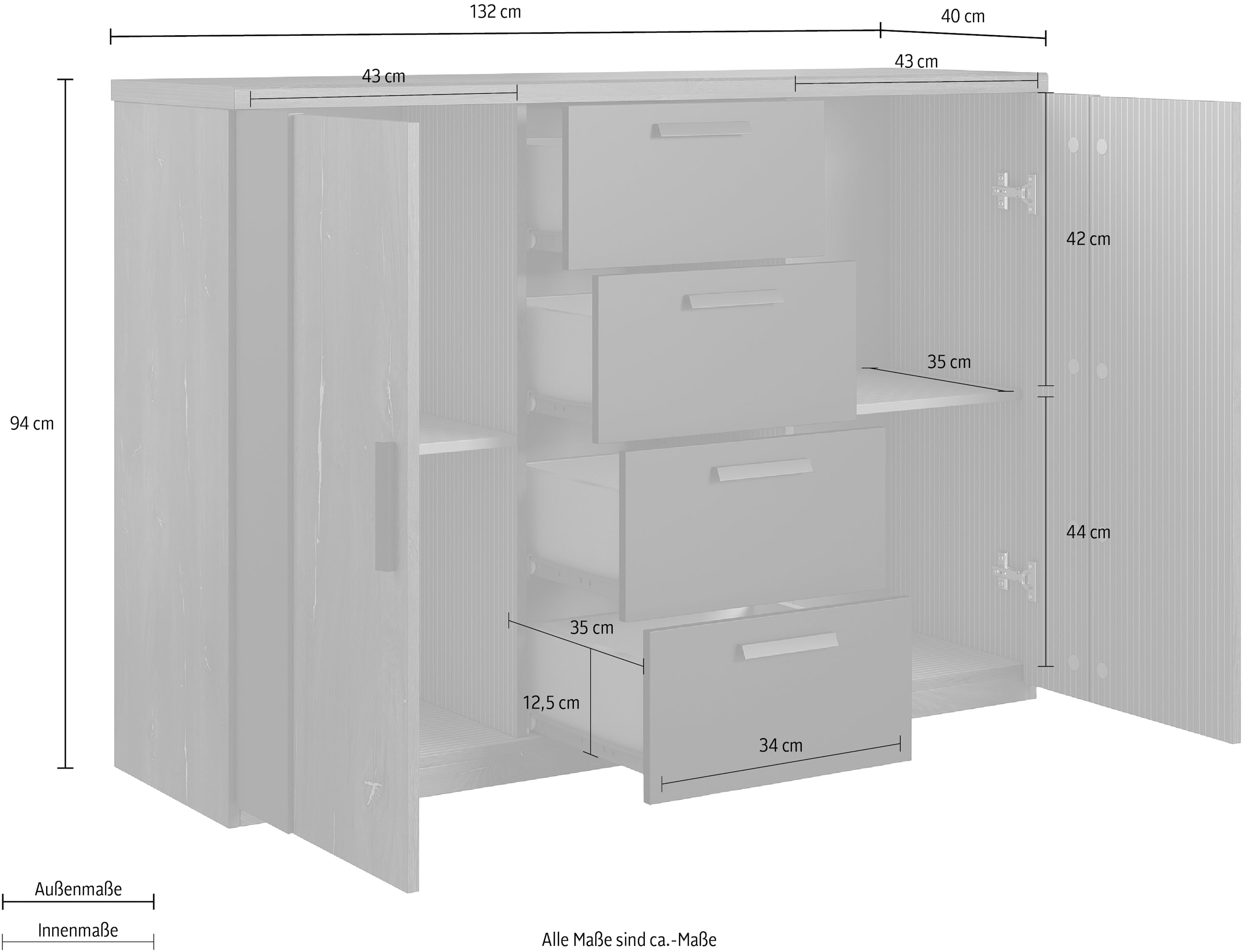 INOSIGN Schubkastenkommode »Sigma, Breite 132 cm, moderne Schubladenkommode, Made in Europe«, Kommode viel Stauraum, Einlegeböden verstellbar, Anrichte
