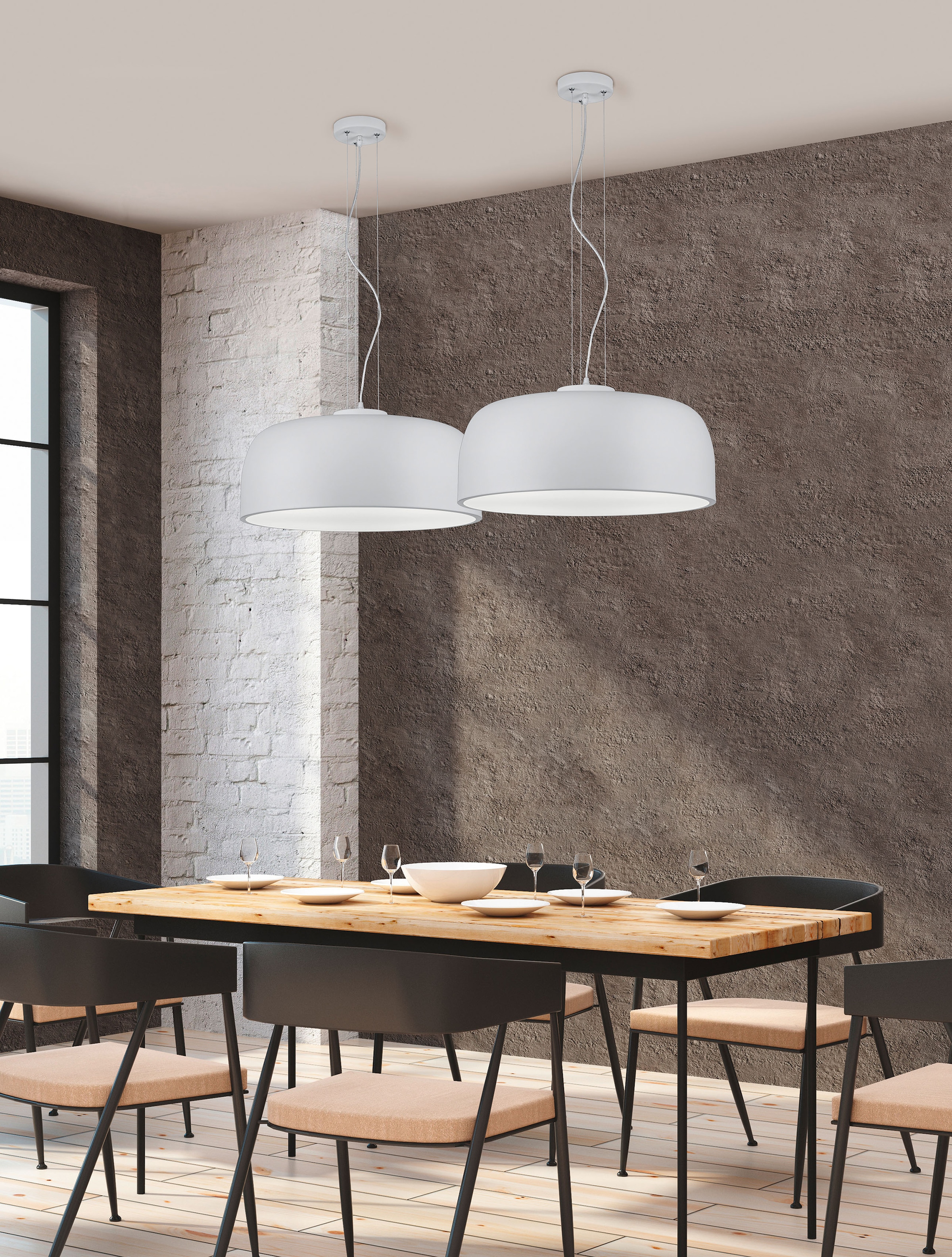 TRIO Leuchten Pendelleuchte »Baron«, 4 flammig, Leuchtmittel E27 | Leuchtmittel wechselbar, Hängelampe in puristischem Design / Abdeckung für blendfreies Licht