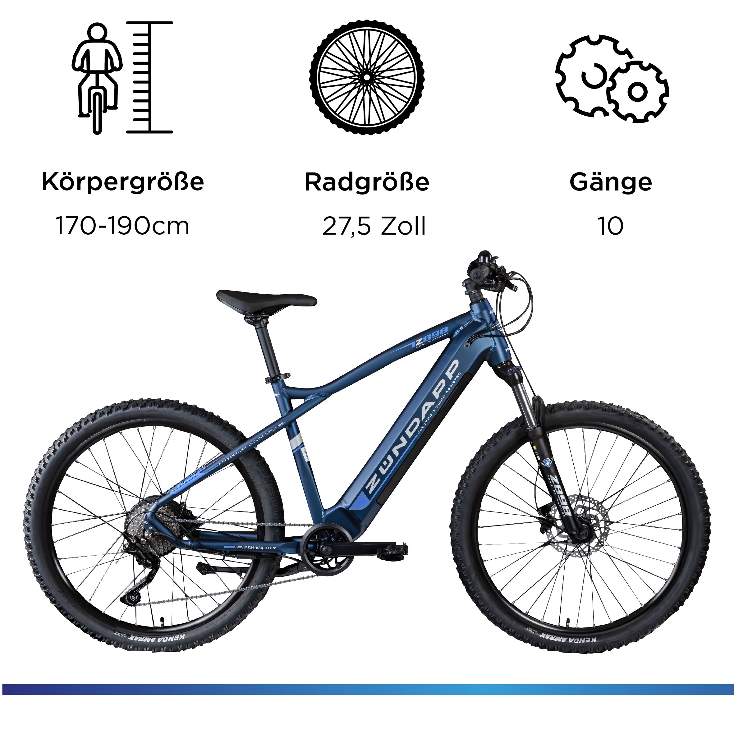Zündapp E-Bike »Z898«, 10 Gang, Heckmotor 250 W, E-Bike E Mountainbike 27,5 Zoll Pedelec 170 - 190 cm Hardtail MTB