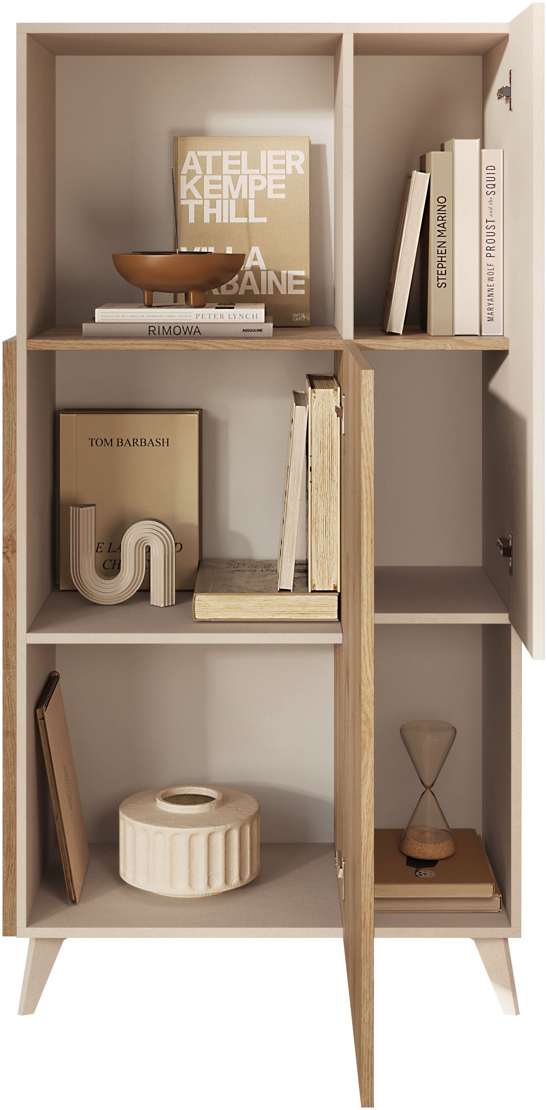 INOSIGN Highboard »Monaco Höhe 154 cm, Stauraumschrank mit 2 Türen (4 Fächer) und 2 offen«, Hohe, schmale Kommode – sanftes Schließen, edles Design, viel Platz