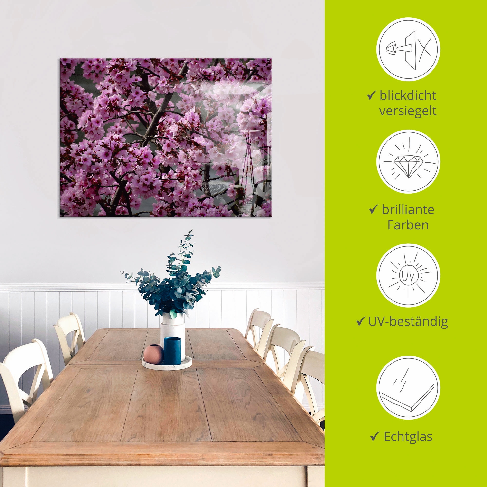 Artland Glasbild »Japanische Zierkirschen Blüte«, Bäume, (1 St.), in verschiedenen Größen