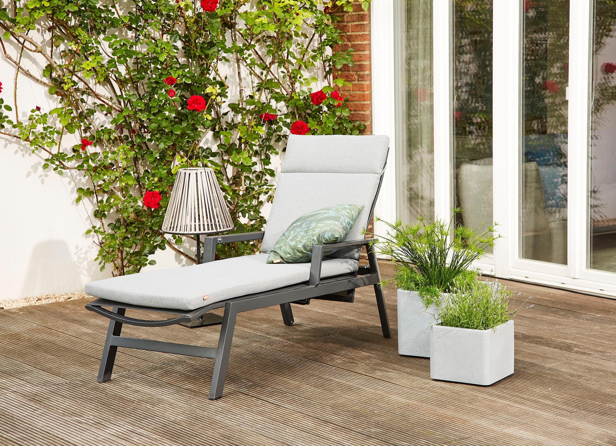 Siena Garden Garten-Essgruppe »Valencia/Ancona«, (Set, 15 tlg., 6 Sessel: 59x71x110 cm, Liege: 70x154x109,5 cm, Tisch: 220x100x74 cm), Polypropylen, Aluminium, Tischplatte aus Keramik, inkl. 7 Auflagen