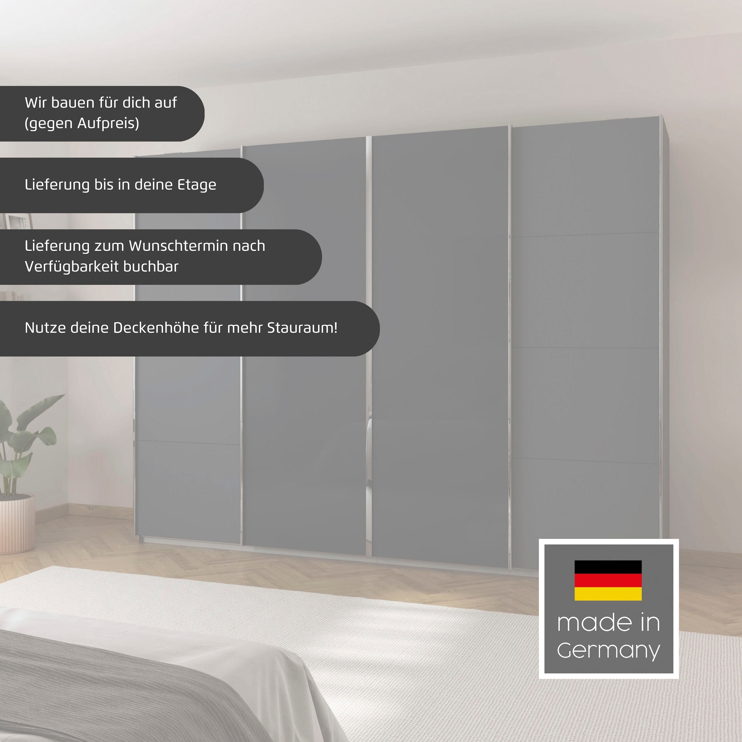 rauch Schwebetürenschrank »Kleiderschrank Schrank Garderobe Wäscheschrank Ankleide SYNCRONO« Mitteltüren öffnen parallel, Breiten 271/316/361 cm Höhen 211/230 cm,  Mitteltüren mit praktischer Synchron-Öffnung MADE IN GERMANY