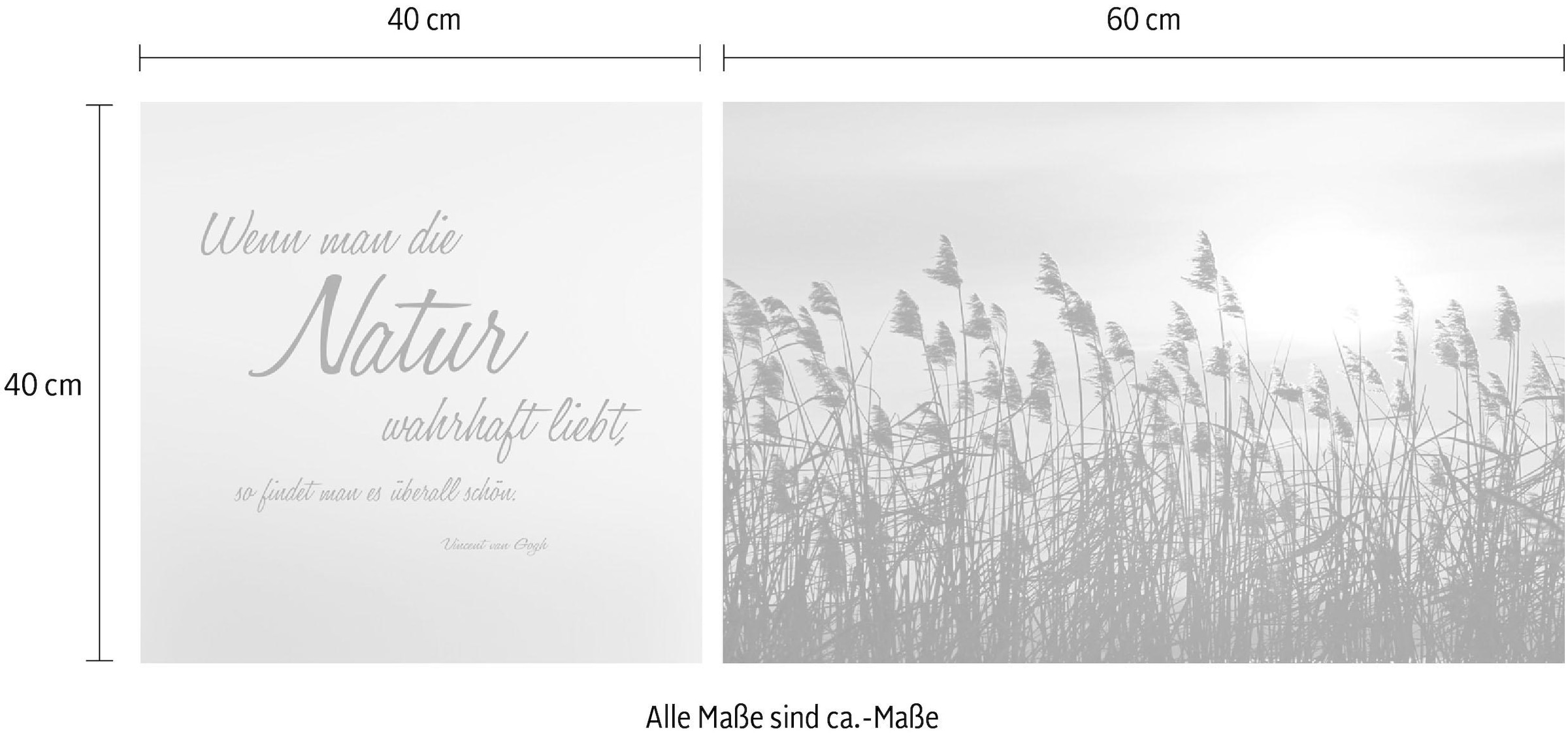 queence Leinwandbild »Natur«, Gräser-Blumen-Blumenbilder-Kunst-Modern-Spa-Spa Bilder-Sprüche-Sprüche & Texte-Schriftzug-Schriftzüge, (Set), Premium-Leinwandstoff, Handarbeit aus Deutschland, Zitat, 2er Set