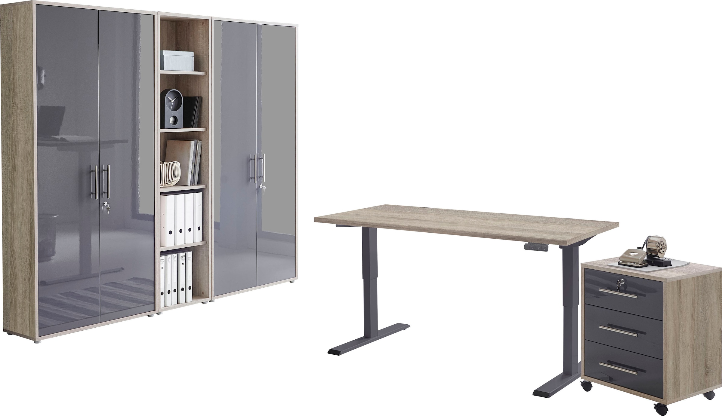 BMG Möbel Büromöbel-Set »Tabor«, (Set, 5 St.), mit elektrisch  höhenverstellbarem Schreibtisch bei OTTO
