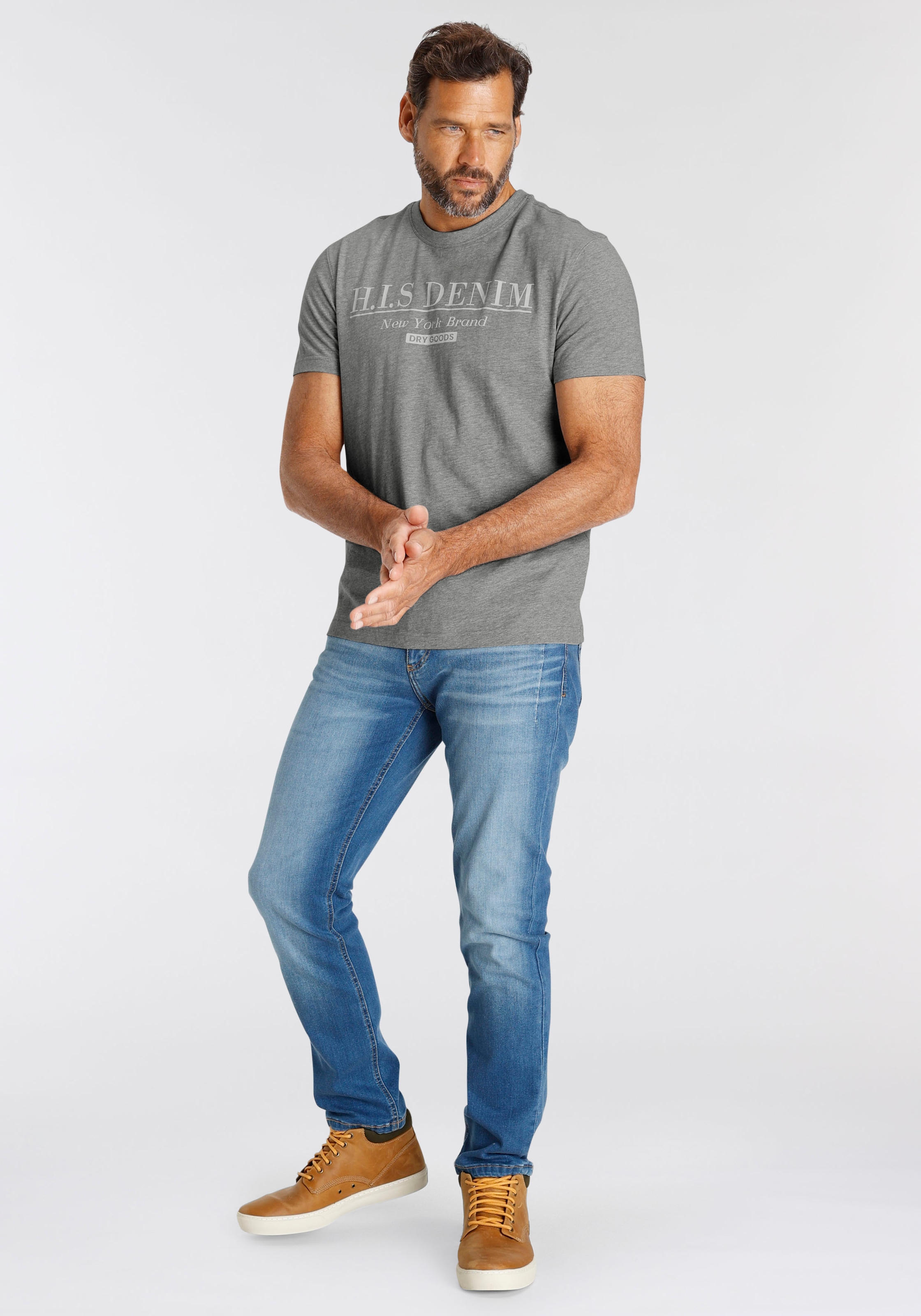 H.I.S T-Shirt, schmale Passform, bedrucktes Design, Rundhalsausschnitt